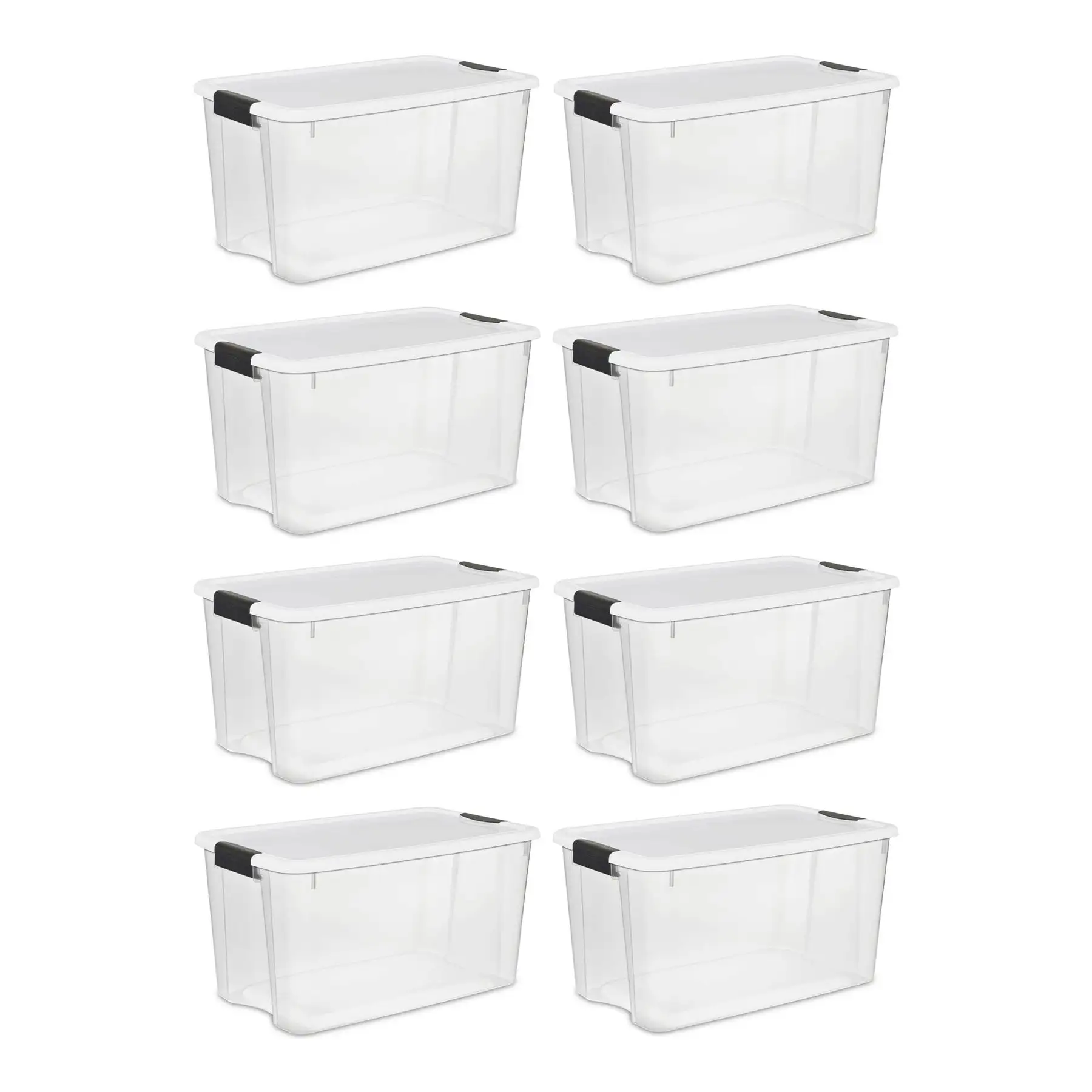 Sterilite 70 Qt Clear Plastic Stackable Storage Bin w/ White Latch Lid, (8 Pack)