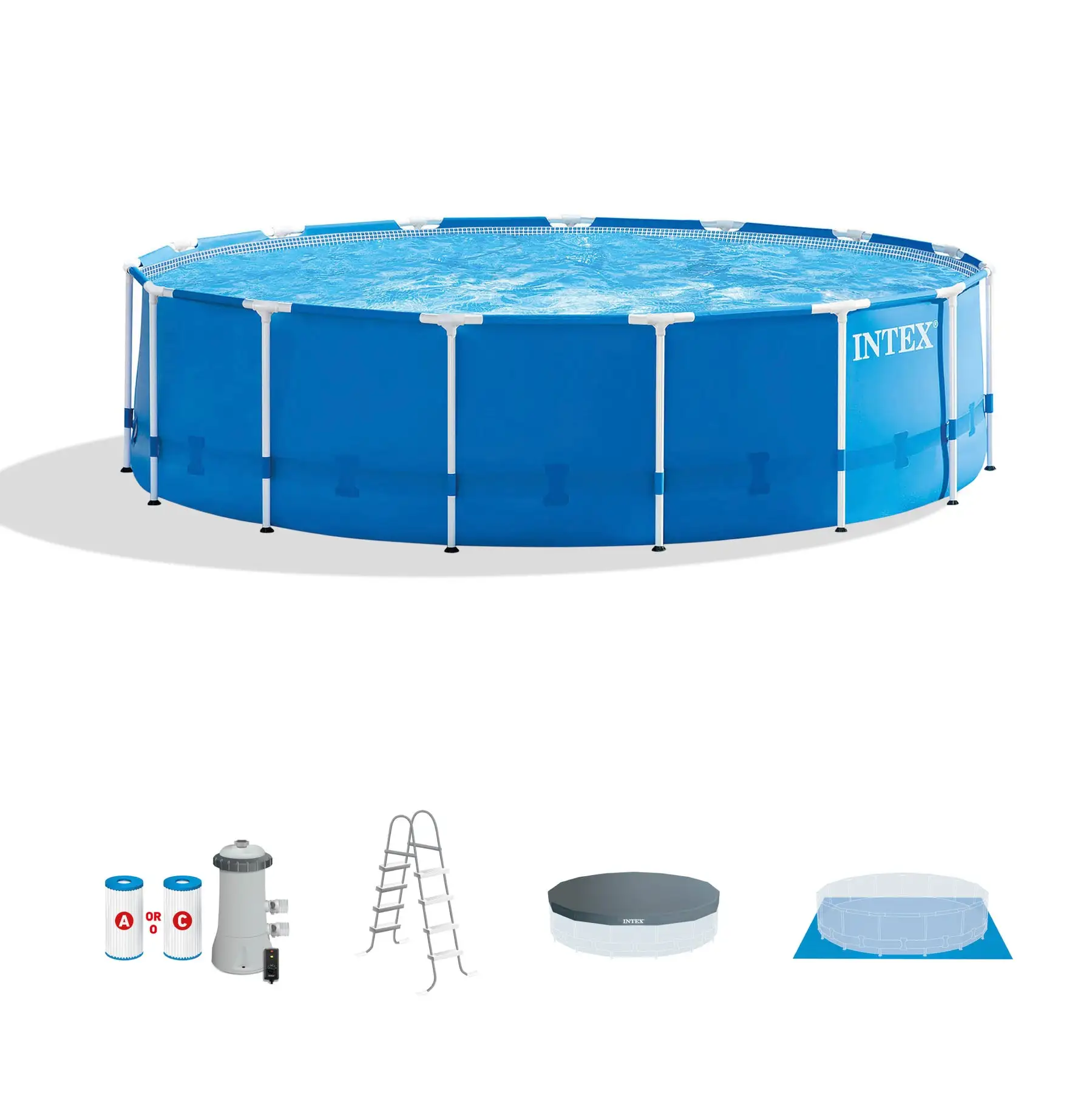 Intex 28241EH 15ft x 48in Metal Frame Above Ground Pool Set with Pump & Cover