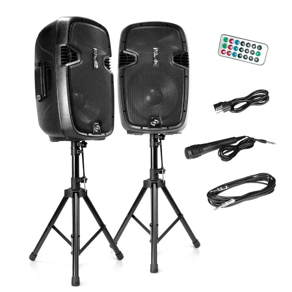 Pyle Active Passive Bluetooth PA Dual Loudspeaker Sound System Kit & Microphones