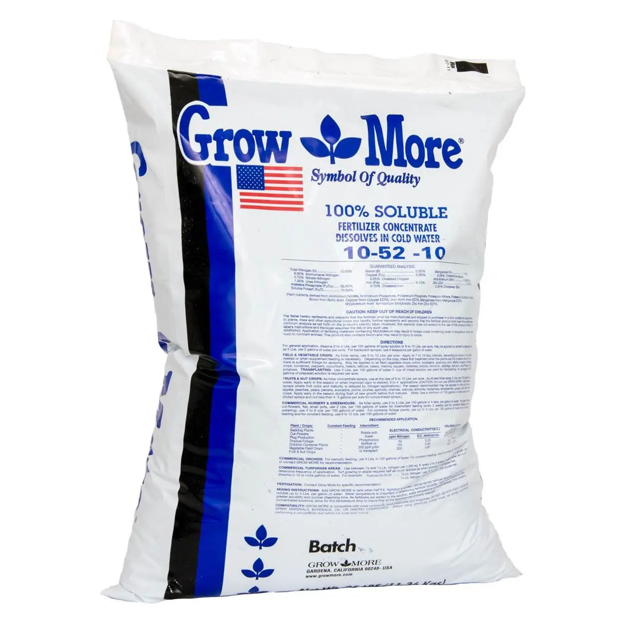 Grow More Cold Water 10-52-10 Soluble Concentrated Plant Fertilizer, 25 Pounds