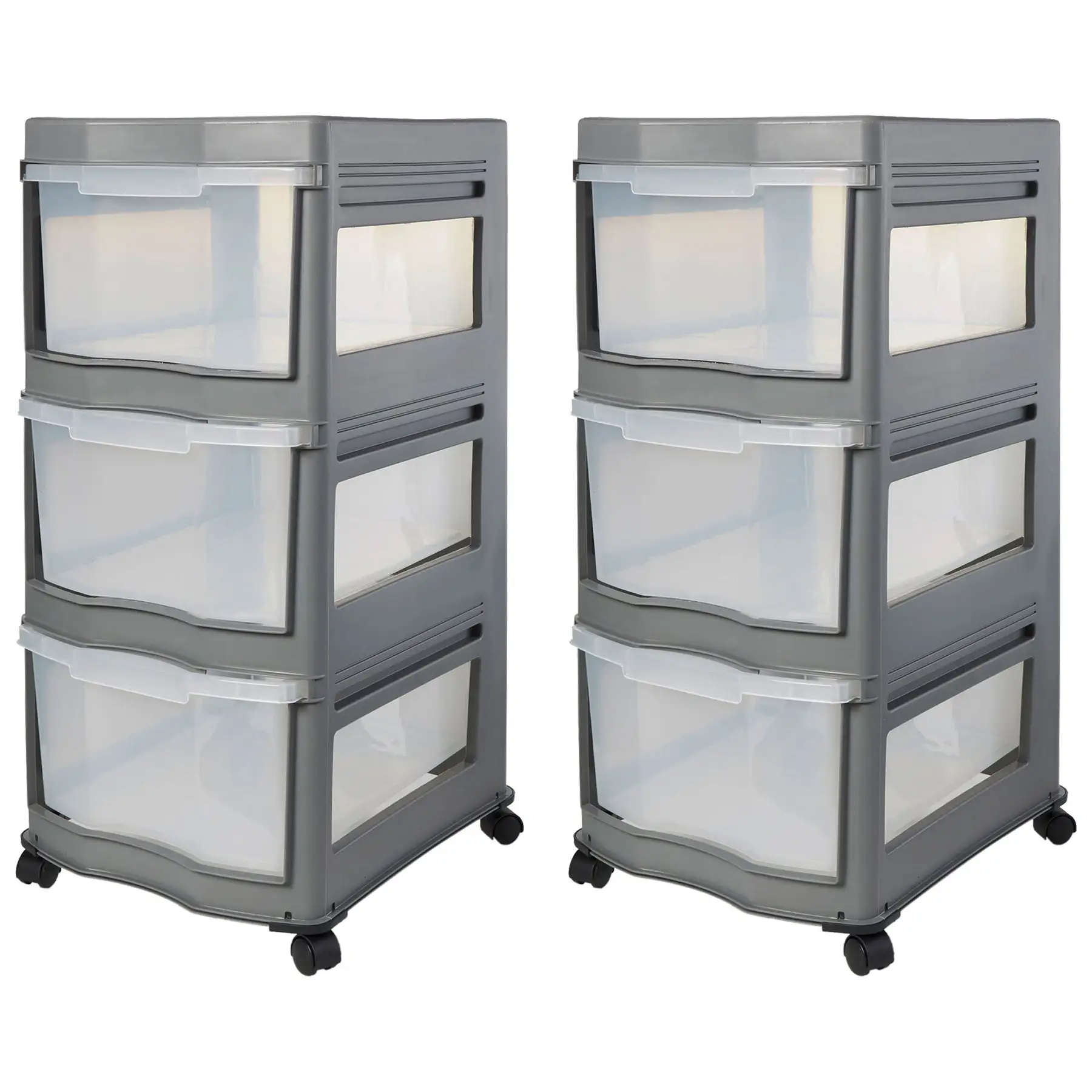 Life Story Classic 3 Shelf Storage Organizer Plastic Drawers, Gray (2 Pack)