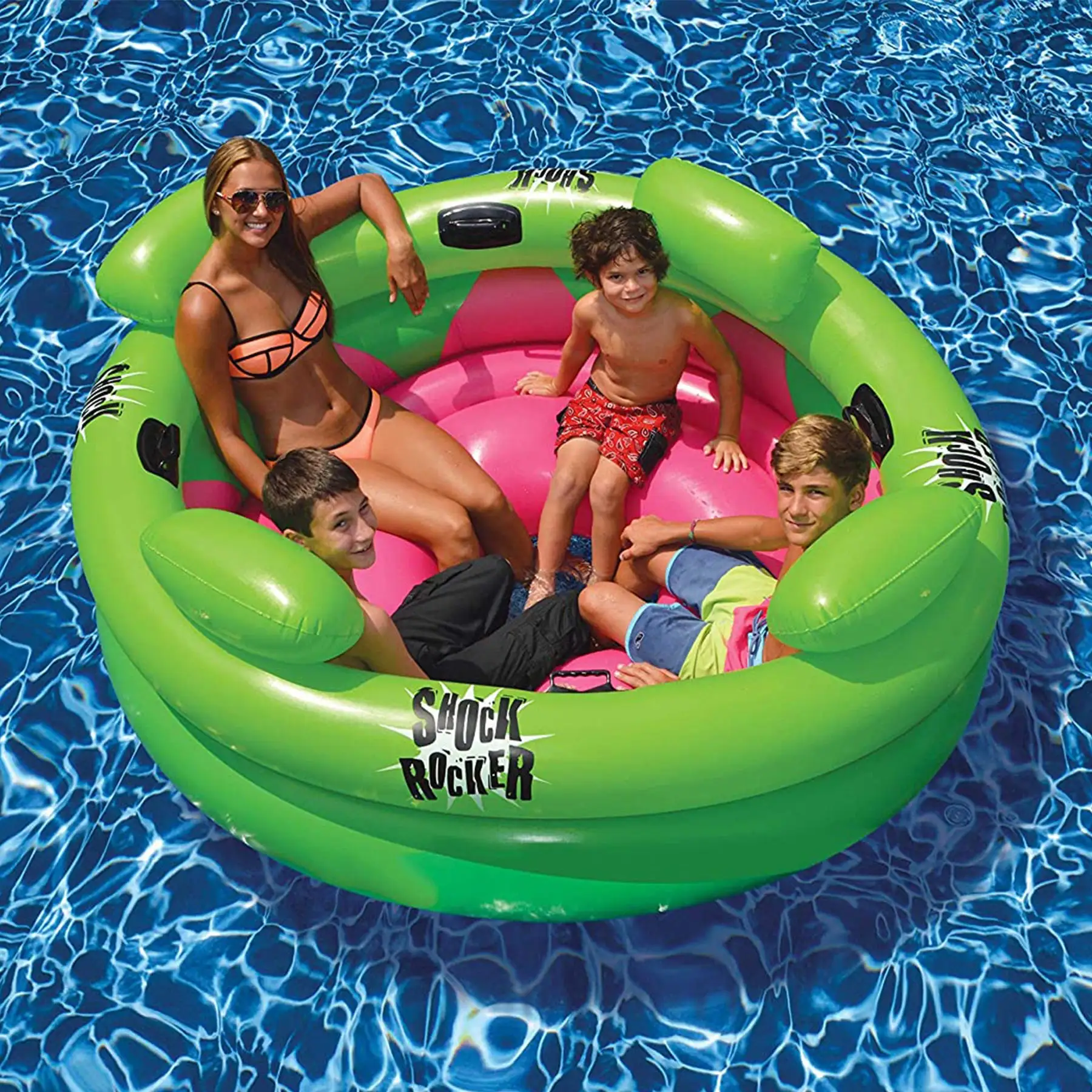 Swimline Shock Rocker 4-Person 72" Inflatable Float Island for Pool, Lake, Green