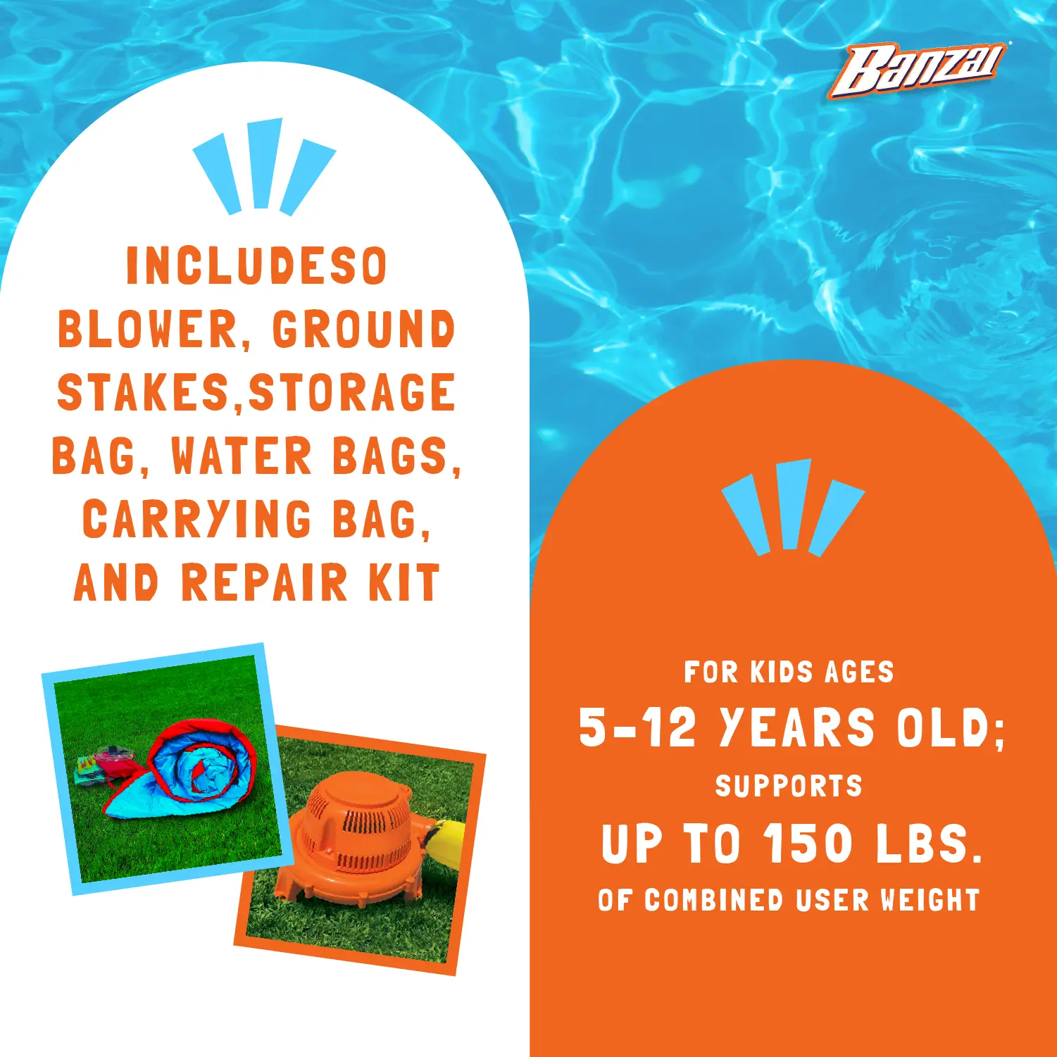 Banzai Slide N' Soak Inflatable Outdoor Kids Splash Pool Water Park Play Center - Image 4