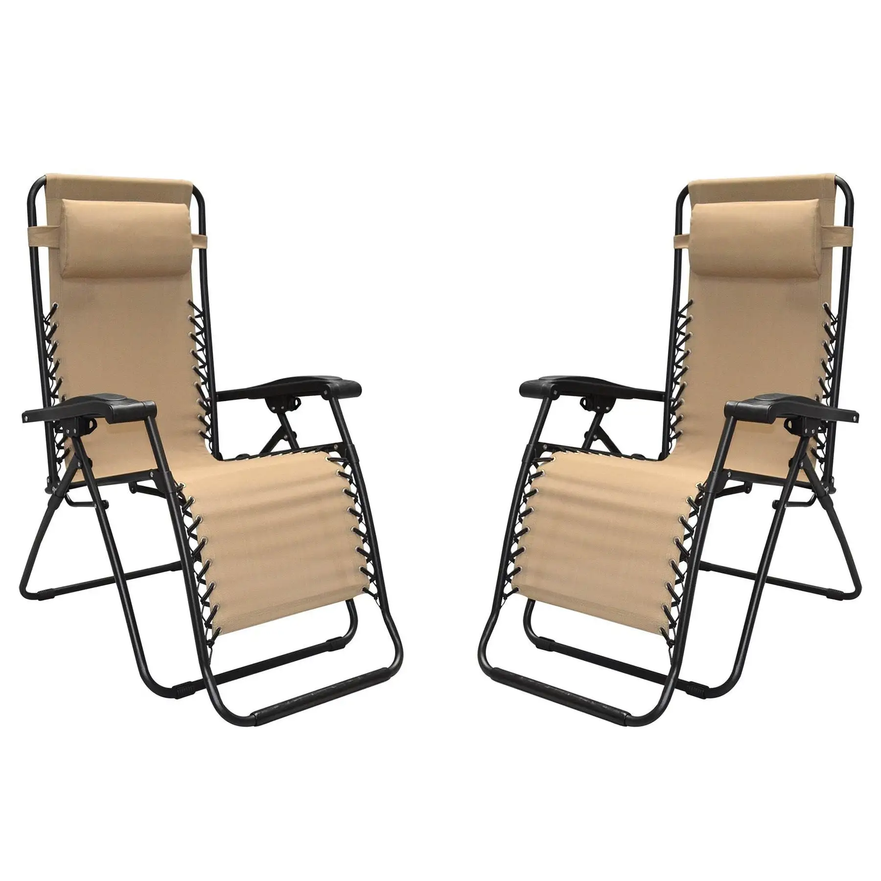 Caravan Canopy Infinity Zero Gravity Steel Frame Patio Deck Chair, Beige (Pair)