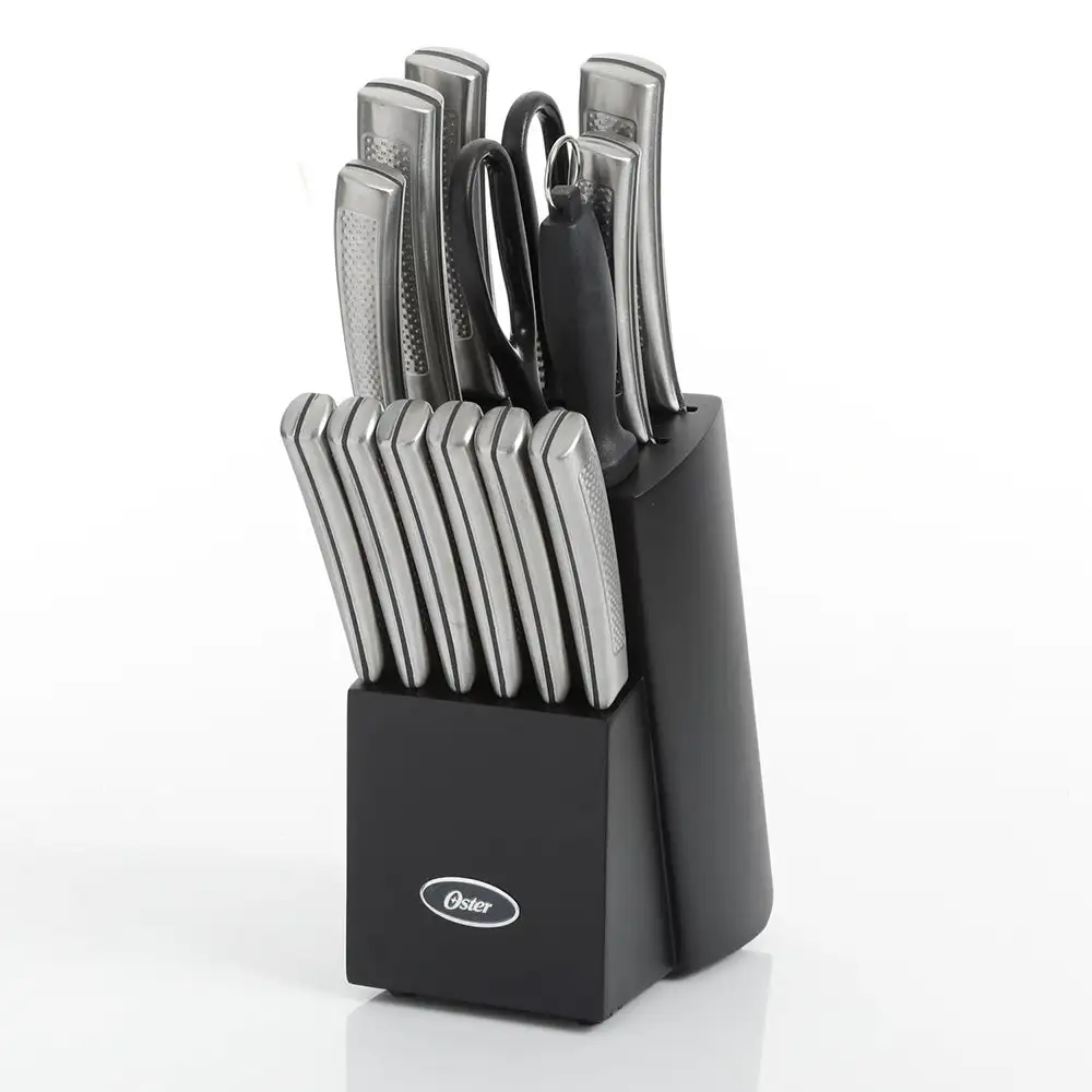 Oster Wellisford Stainless Steel Kitchen Knife Cutlery Set with Block, 14 Piece