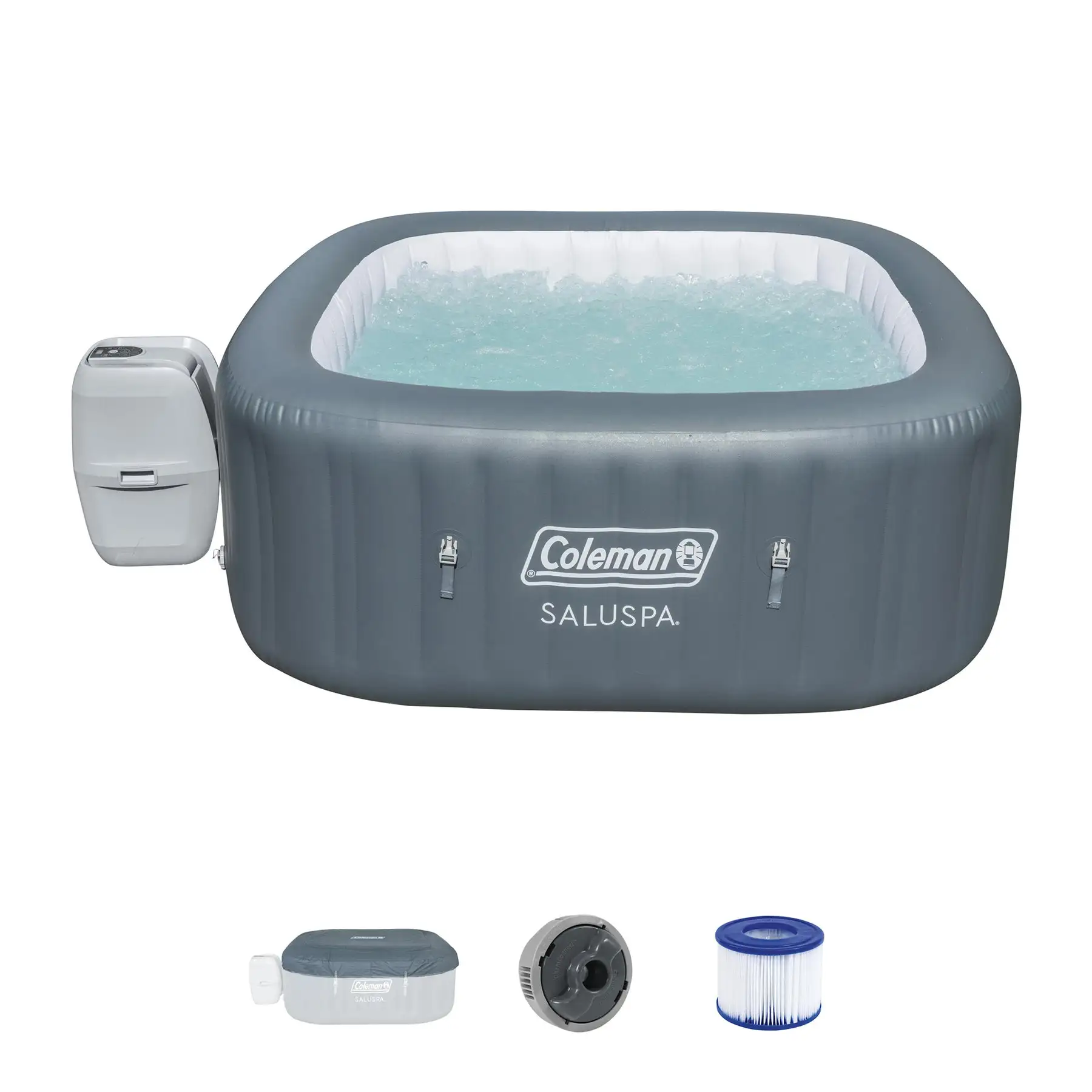 Coleman SaluSpa AirJet 6 Person Inflatable Square Hot Tub with 114 Jets, Gray