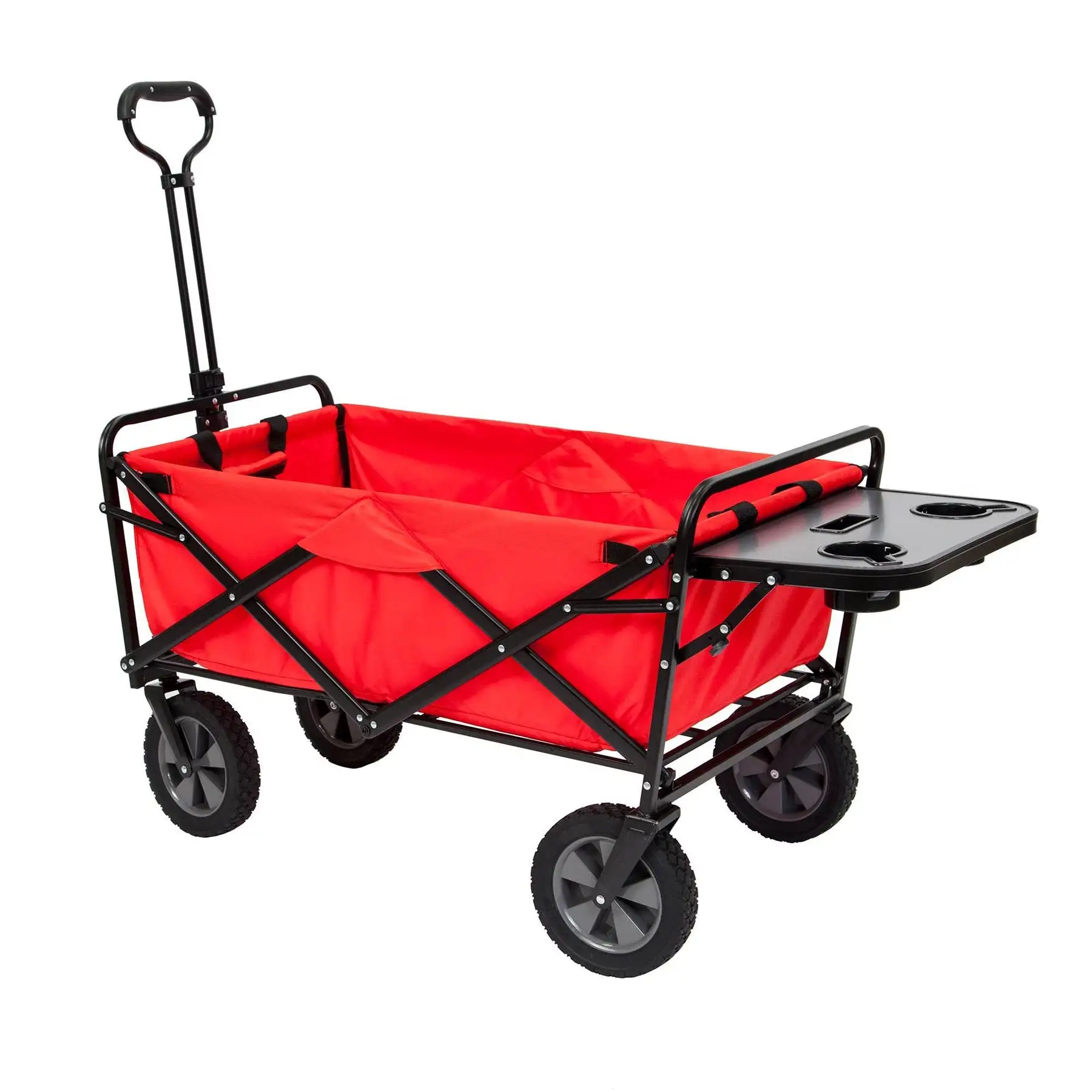 Mac Sports Collapsible Folding Outdoor Garden Utility Wagon Cart w/ Table, Red