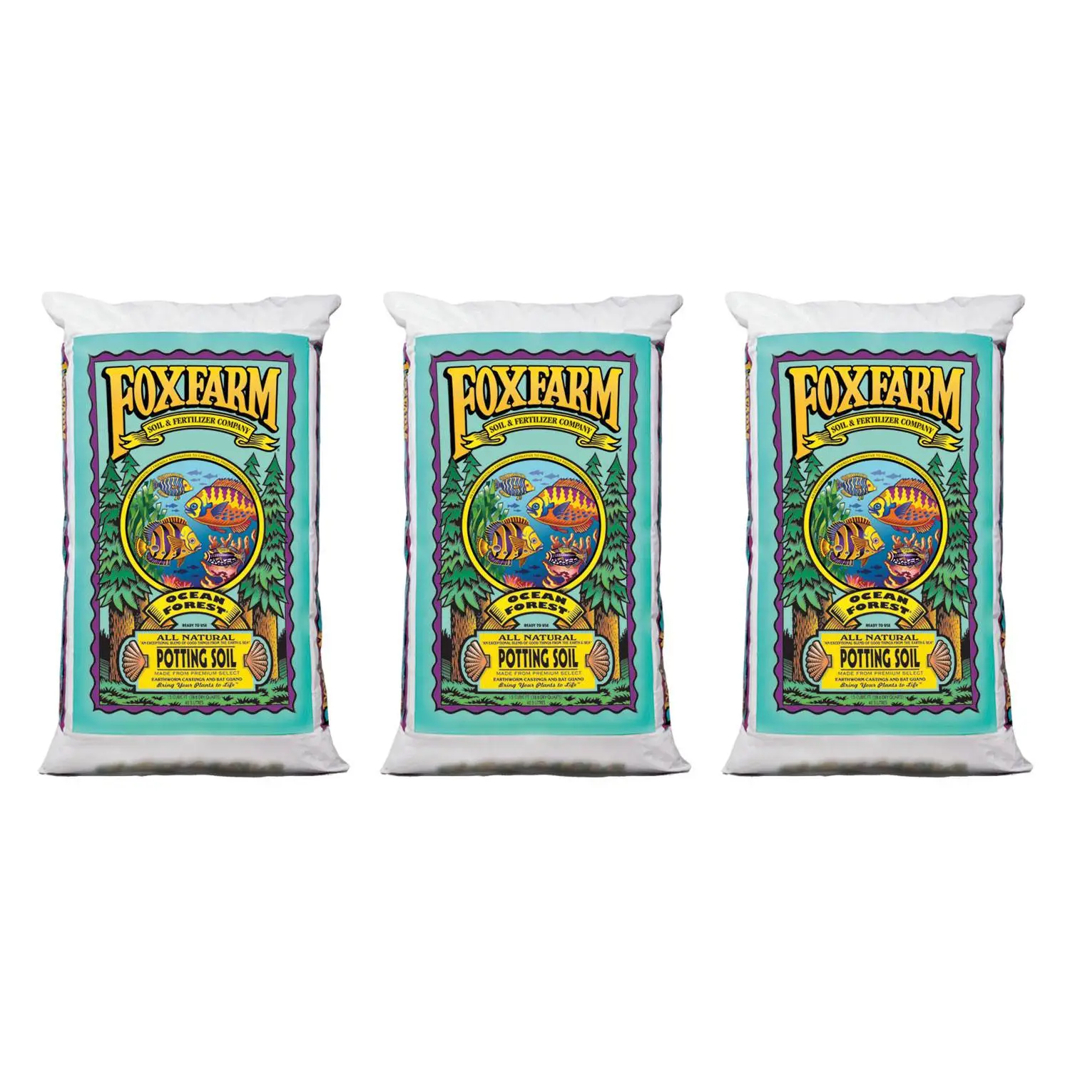 Foxfarm Ocean Forest Garden Potting Soil Bags 6.3-6.8 pH, 1.5 Cubic Feet, 3 Pack