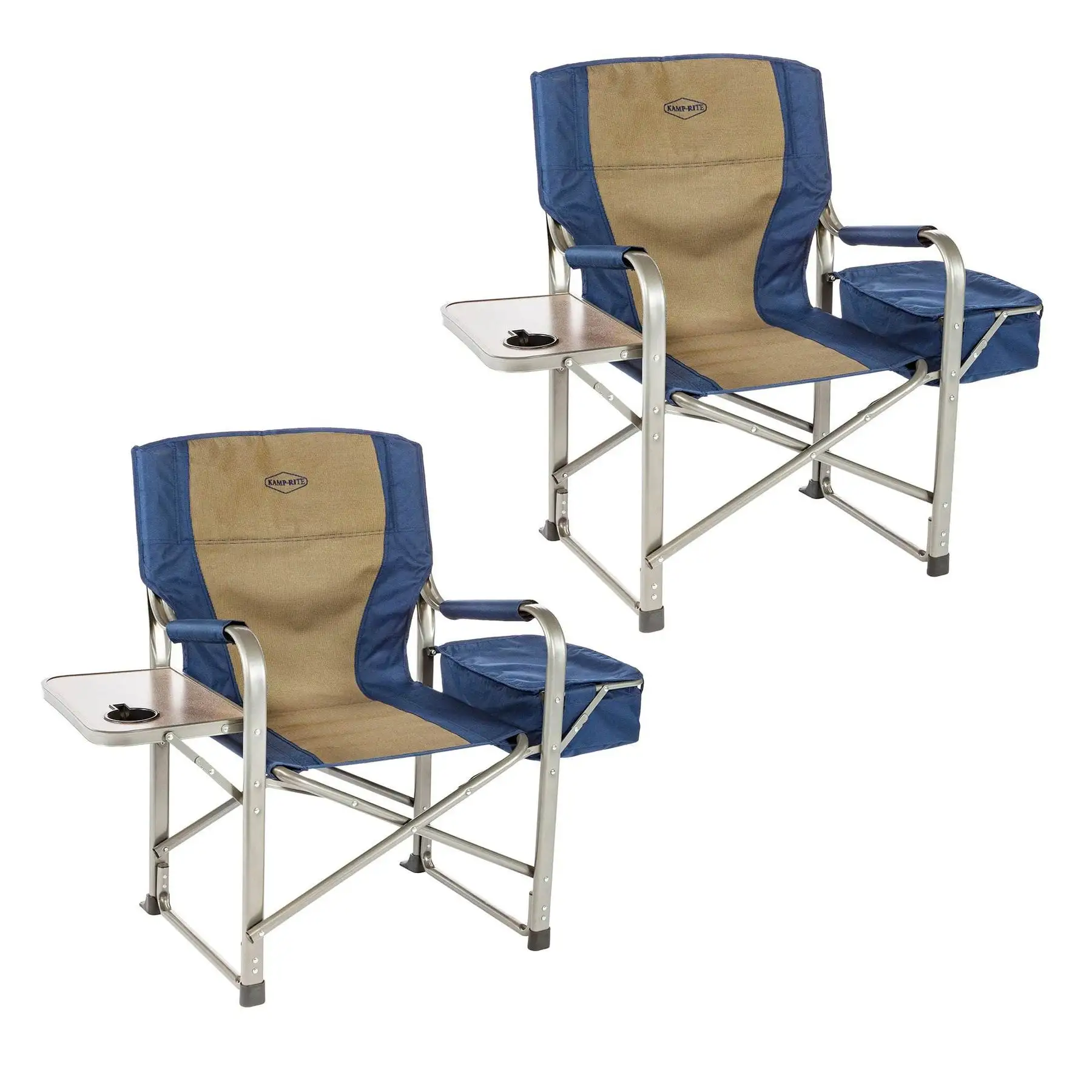 Kamp-Rite Outdoor Camp Folding Directors Chair with Side Table & Cooler (2 Pack)