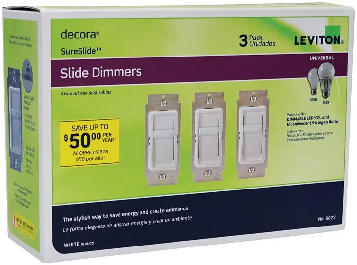 Leviton 6672-3PW Decora SureSlide Full Range Dimmer