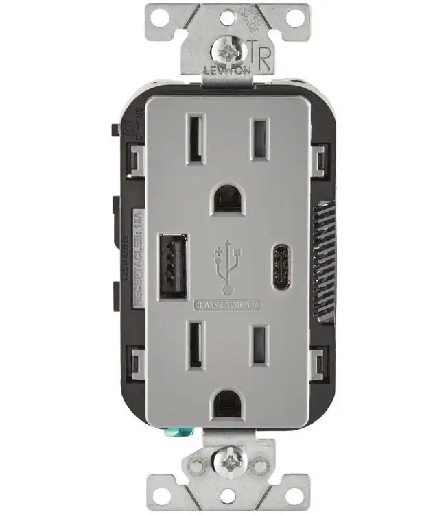 Leviton T5633-GY Decora Receptacle & USB Charger