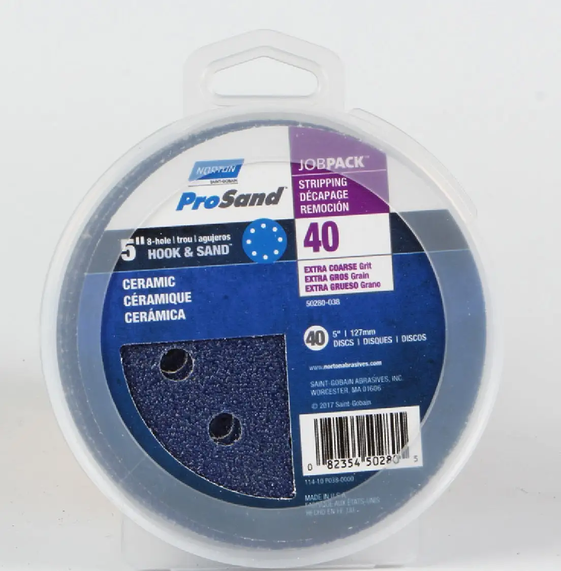 Norton 50280-038 ProSand 8 Hole Premium Hook & Loop Ceramic Sanding Disc