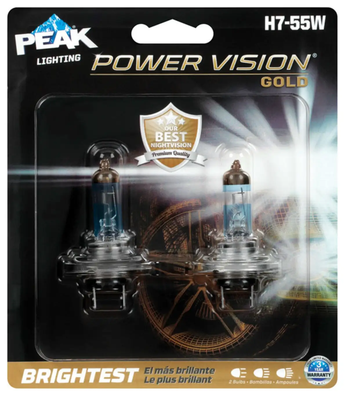 Peak H7-55WPVG-2BPP Power Vision Gold Automotive Bulbs