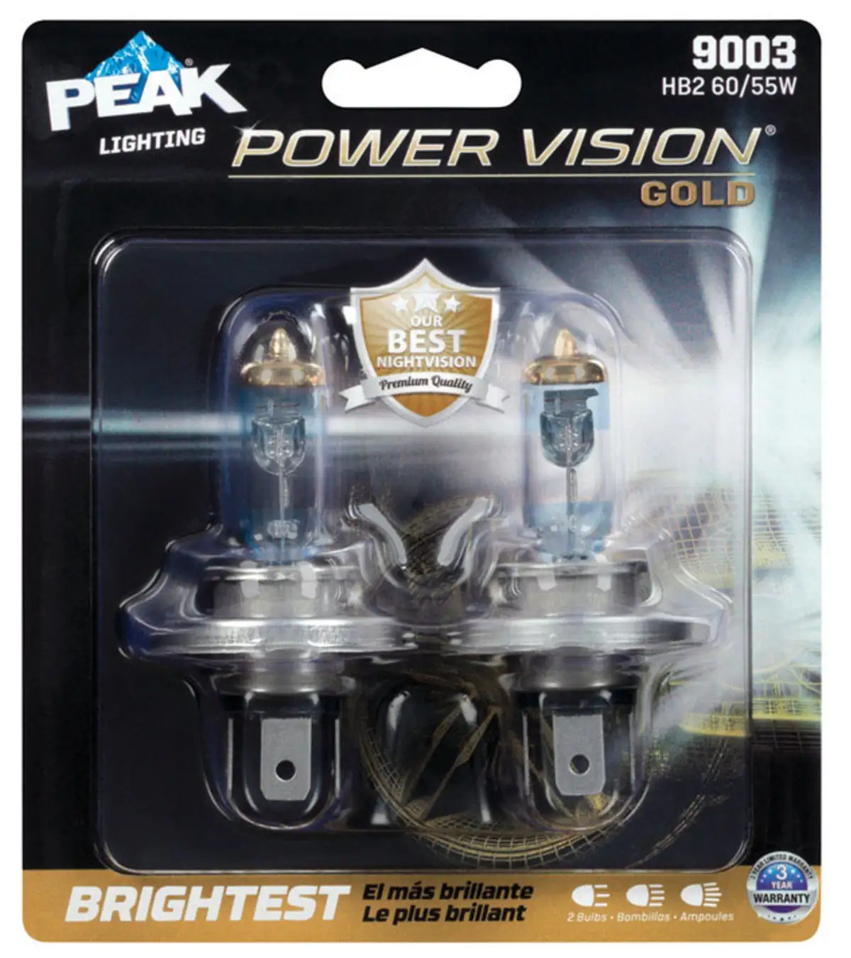 Peak 9003PVG-2BPP Power Vision Halogen Automotive Bulbs