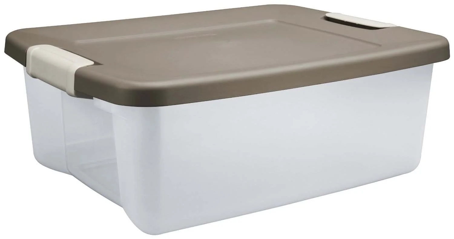 Sterilite 25 Qt. Shelf Tote Driftwood Lid Clear Base w/Platinum Latches(36 Pack)