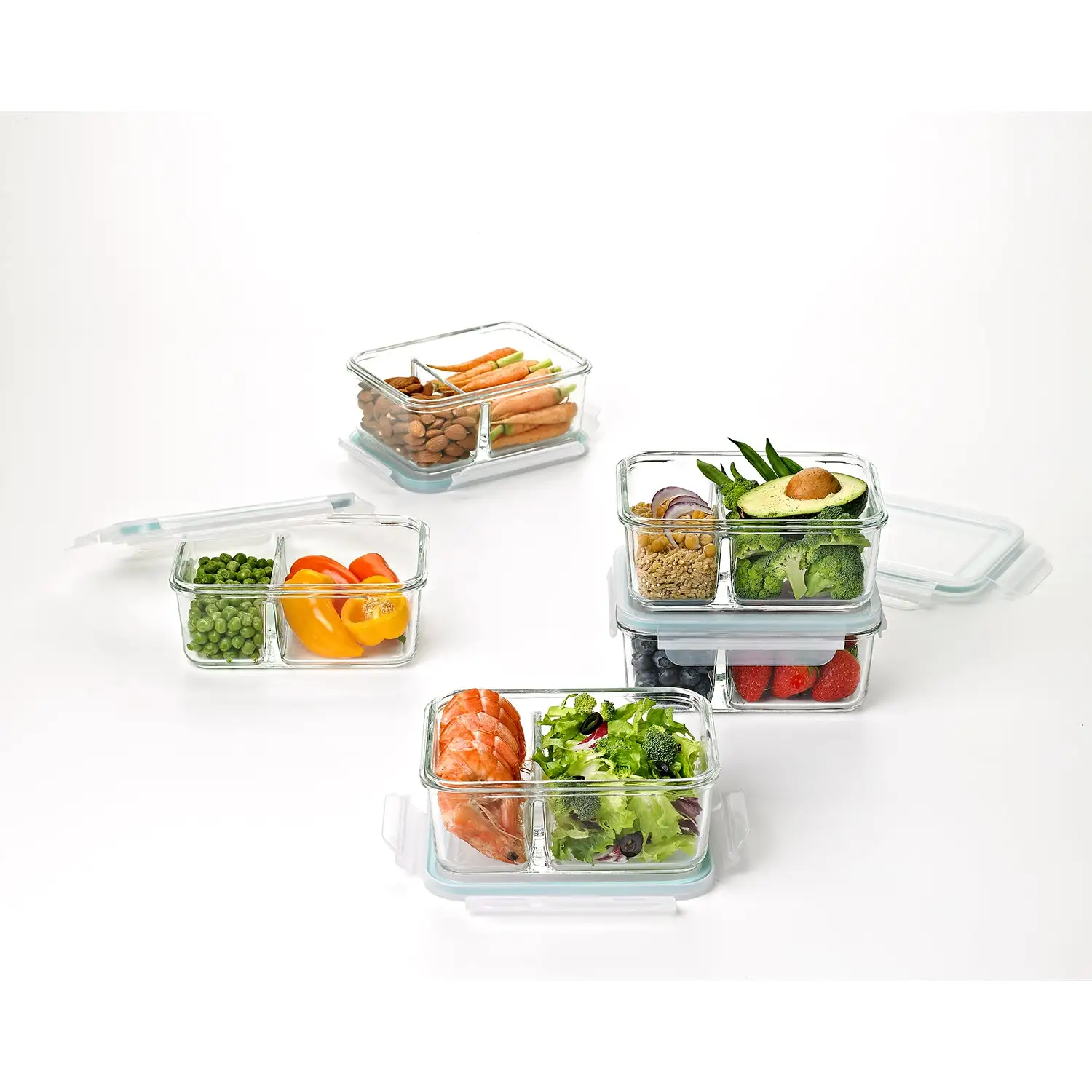 Glasslock Duo 5 Pc Glass Microwave Safe Divided Food Storage Containers ...