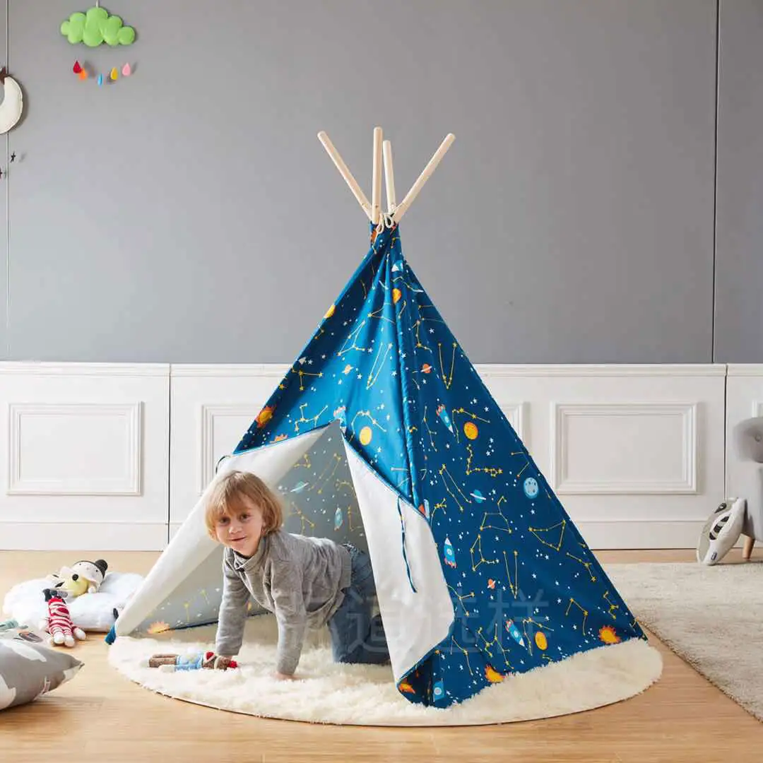 Wonder&Wise Glow in the Dark Starry Sky Indoor Kids Foldable Canvas Teepee Tent - Image 2