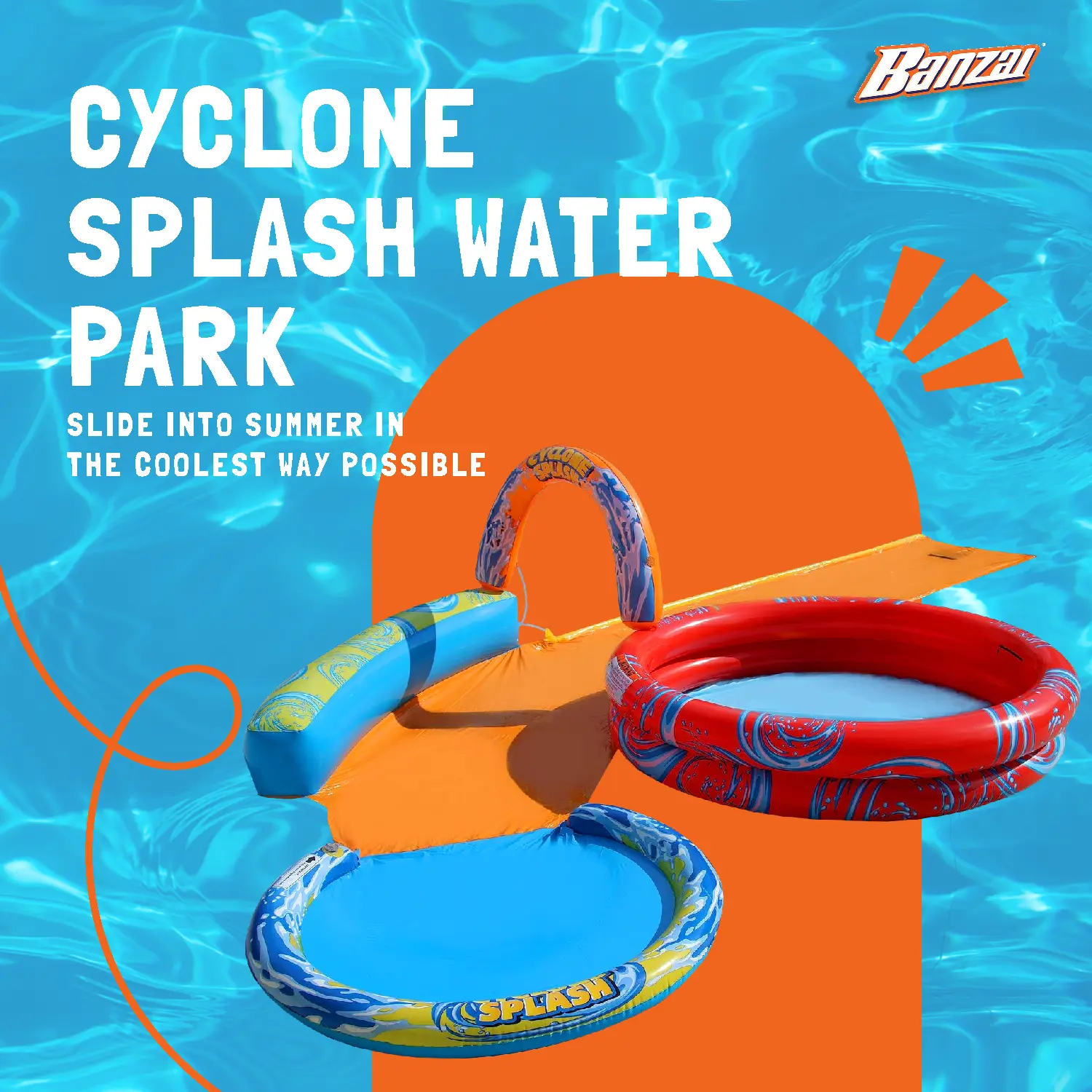 Banzai Cyclone Splash Park Inflatable with Sprinkling Slide and Water Aqua Pool - Image 2