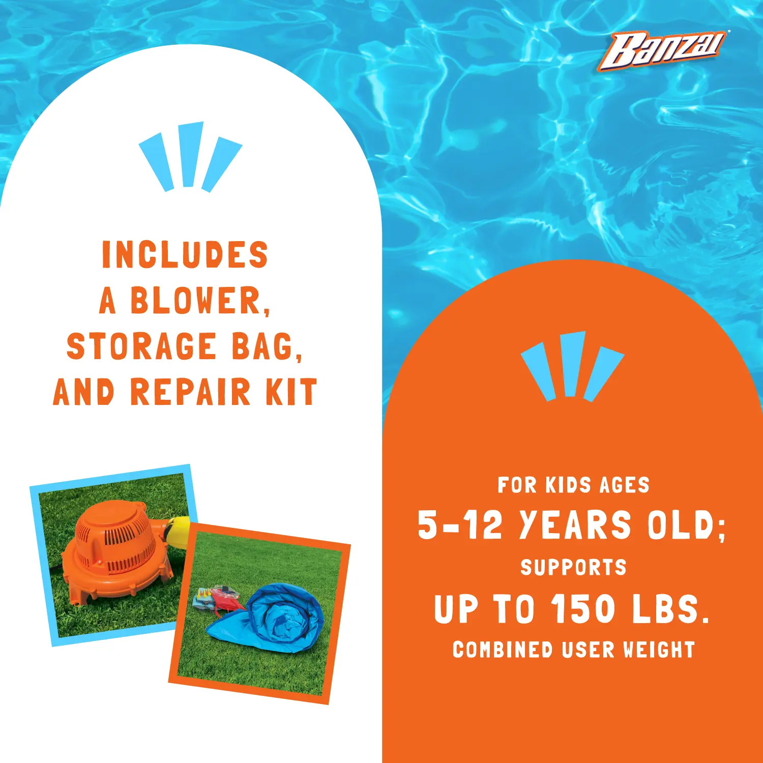 Banzai Aqua Sports Kids Inflatable Outdoor Backyard Water Slide Splash Park - Image 3