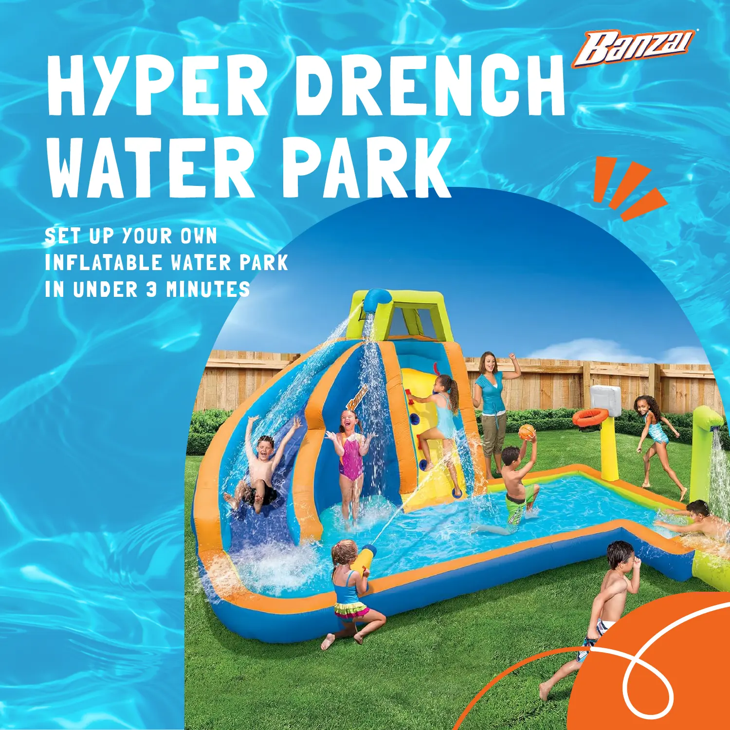 Banzai Hyper Drench 8-in-1 Giant Inflatable Water Slide Activity Splash Park - Image 2