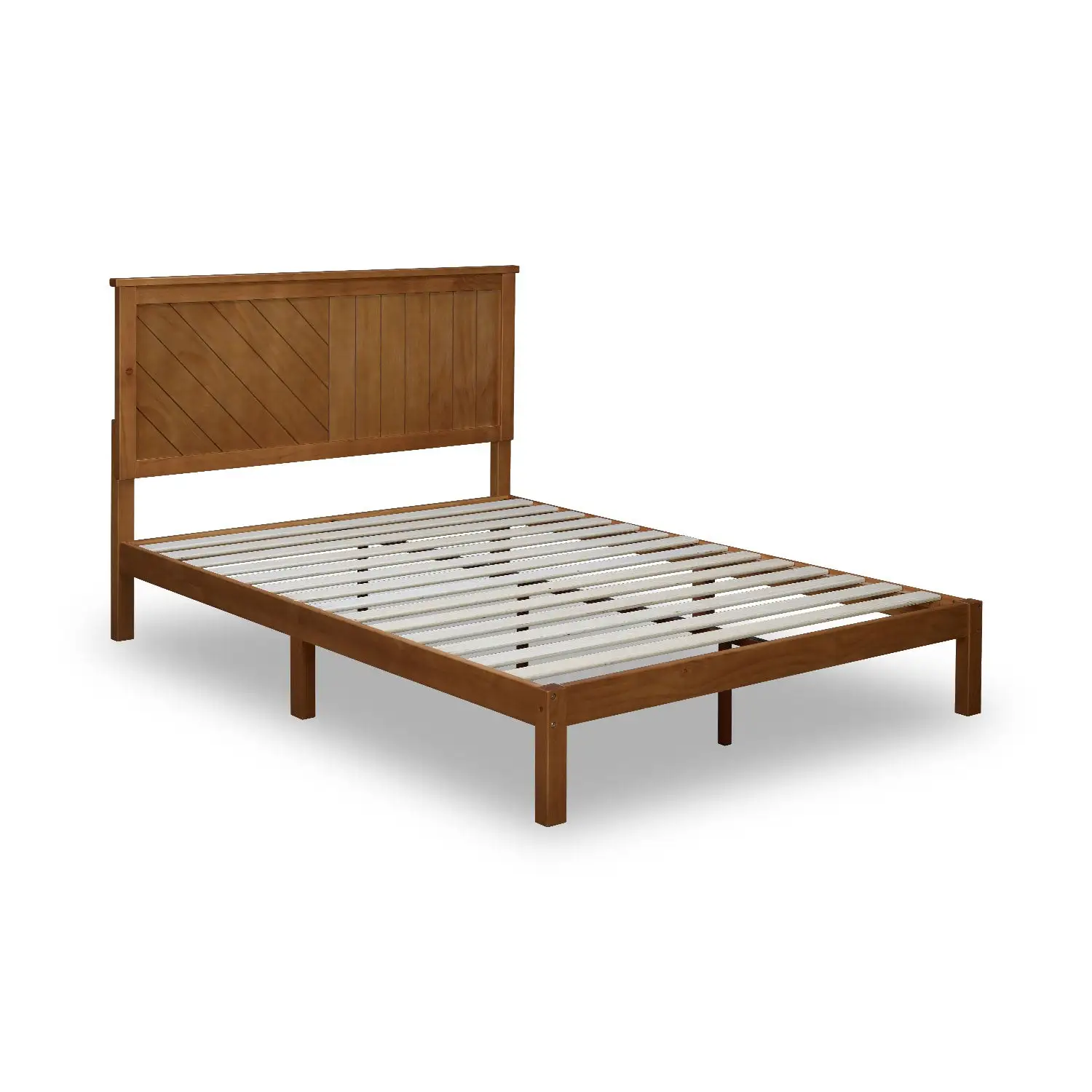 MUSEHOMEINC 12 Inch Teak Solid Wood Platform Bed Frame with Wooden Slats, Full