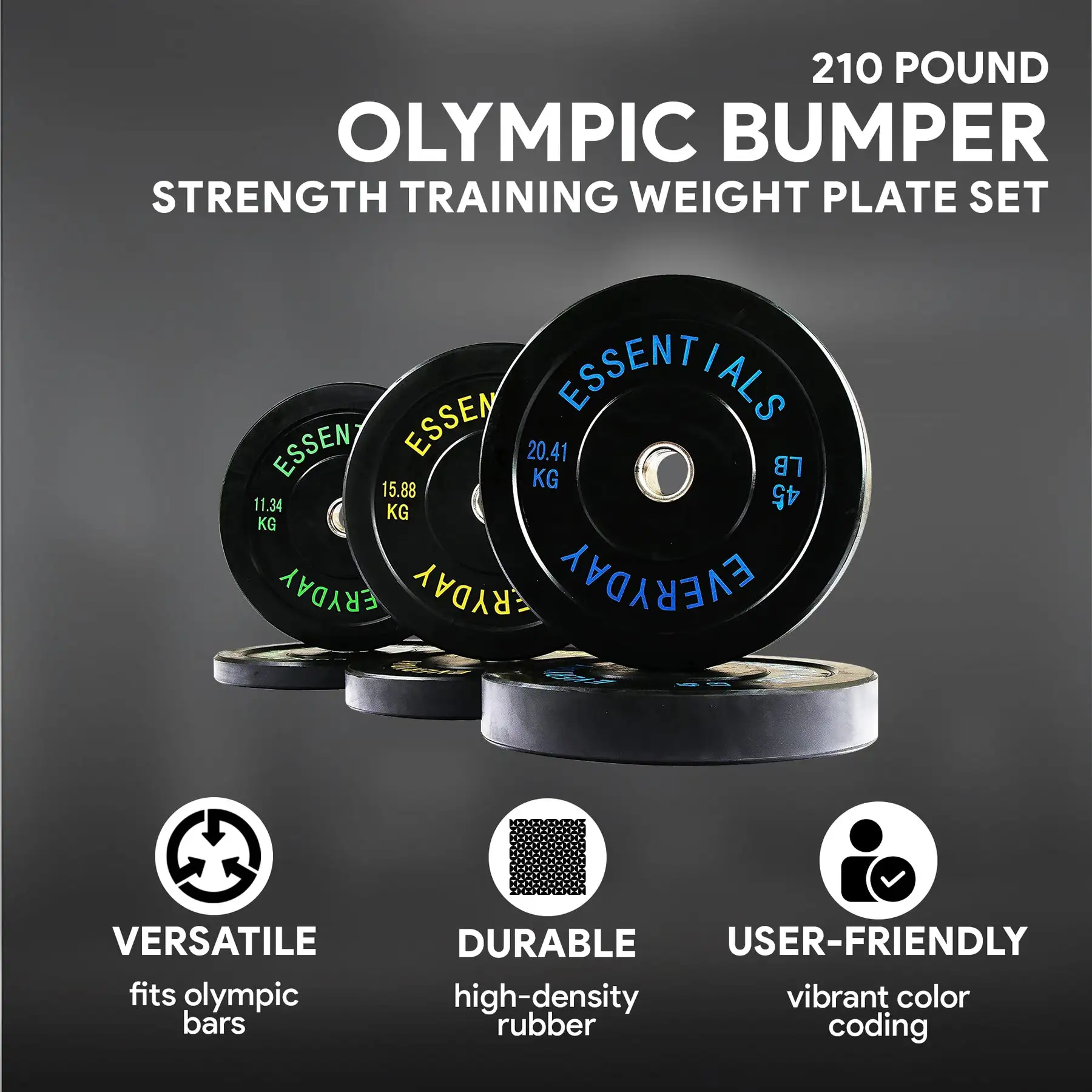 BalanceFrom Fitness 210 Pound Olympic Bumper Strength Training Weight ...