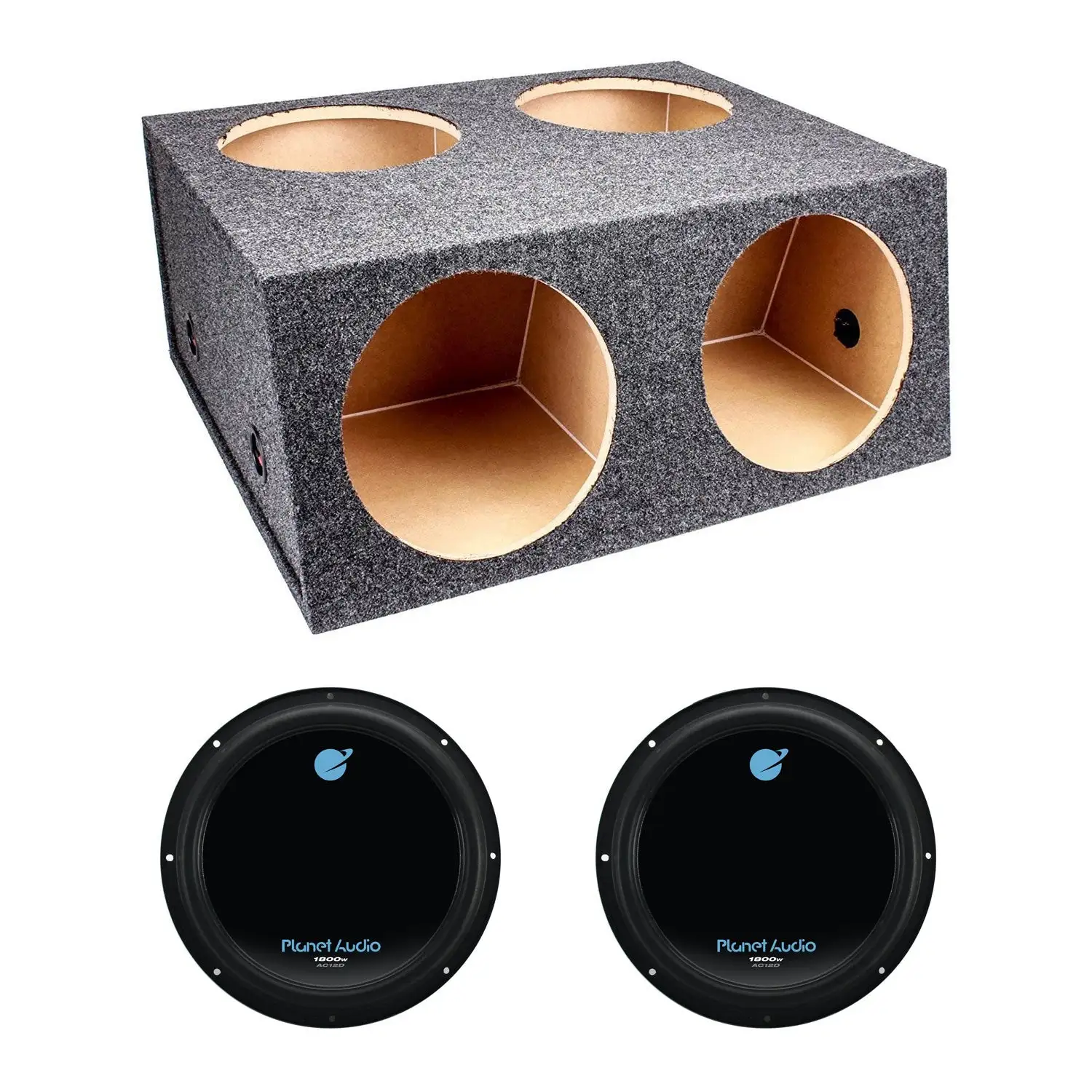 QPower 4 Hole 12 Inch Enclosure and Planet Audio AC12D 1800W Subwoofer (2 Pack)