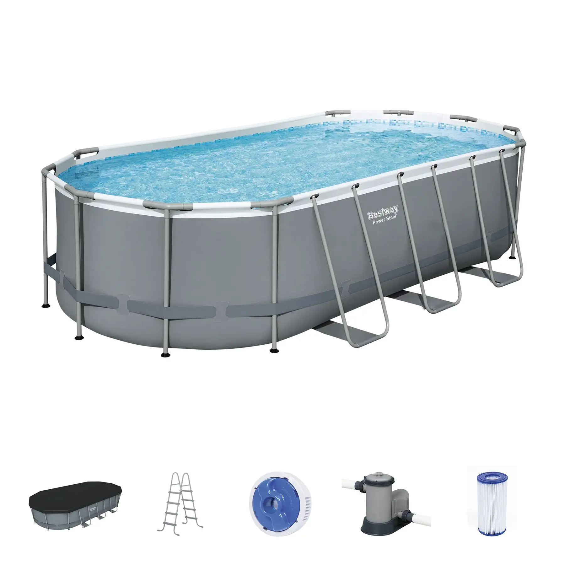 Bestway Power Steel 18' x 9' x 48" Oval Above Ground Outdoor Swimming Pool Set