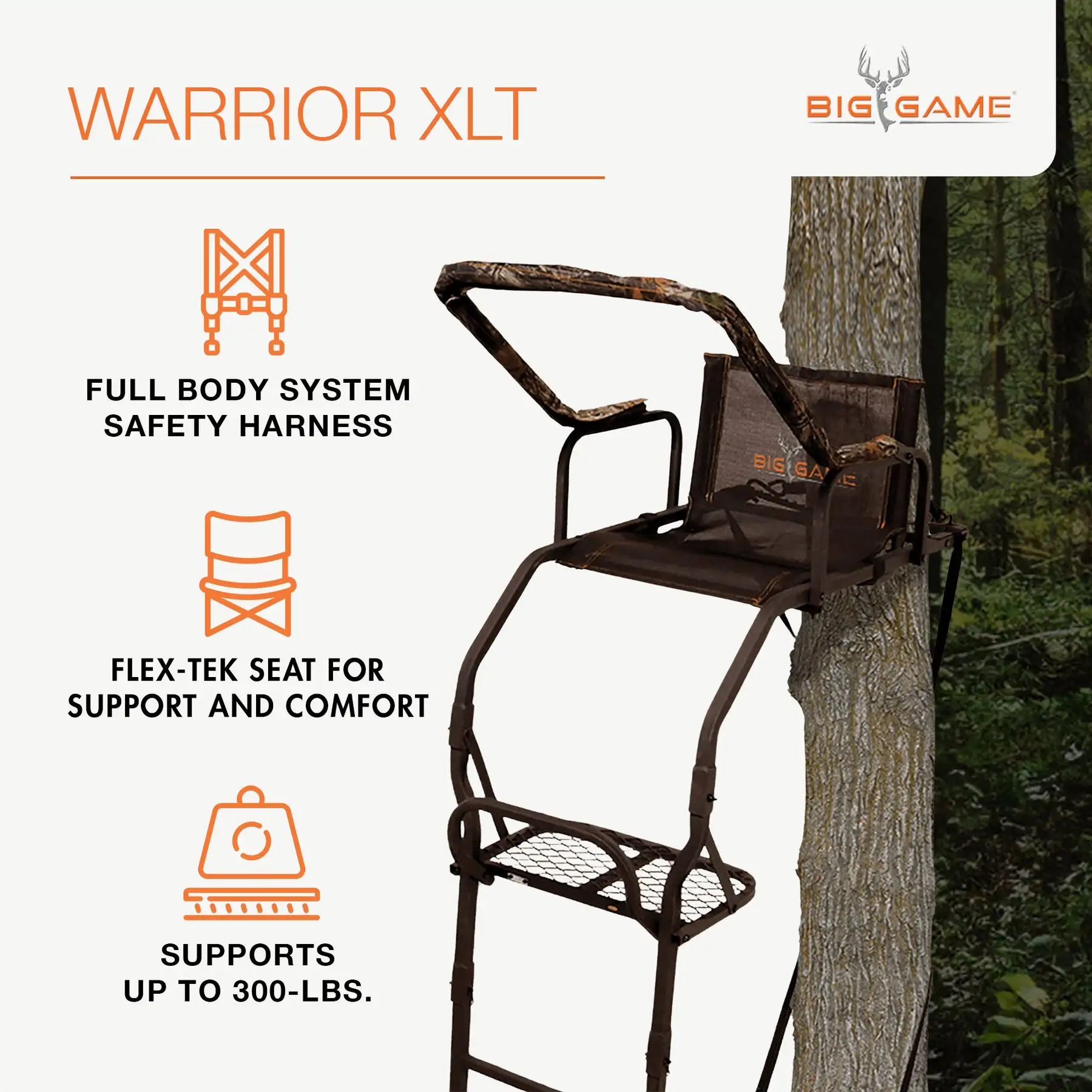 Big Game Warrior DXT 17 Foot 1 Person Deer Hunting Ladder Climbing Tree Stand - Image 2