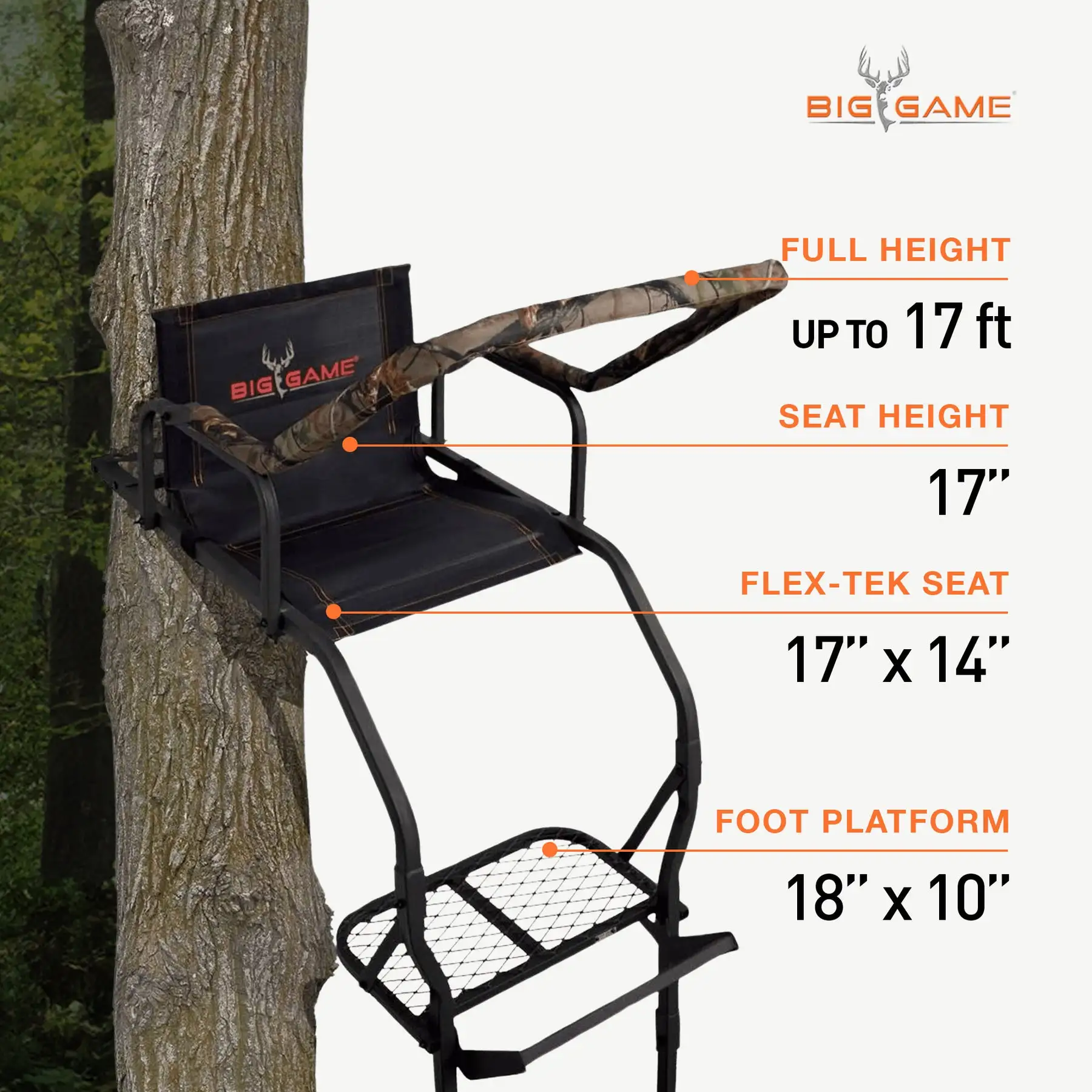 Big Game Warrior DXT 17 Foot 1 Person Deer Hunting Ladder Climbing Tree Stand - Image 3