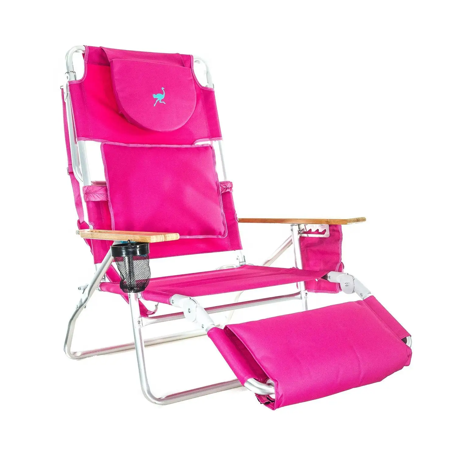 Ostrich Deluxe Padded 3-N-1 Outdoor Lounge Reclining Beach Lake Chair, Pink (2 Pack)