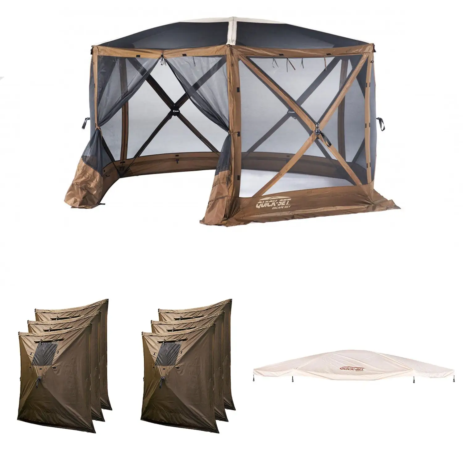 Clam Quick Set Escape Sky Screen Portable Gazebo, Wind and Sun Panel, Rain Fly