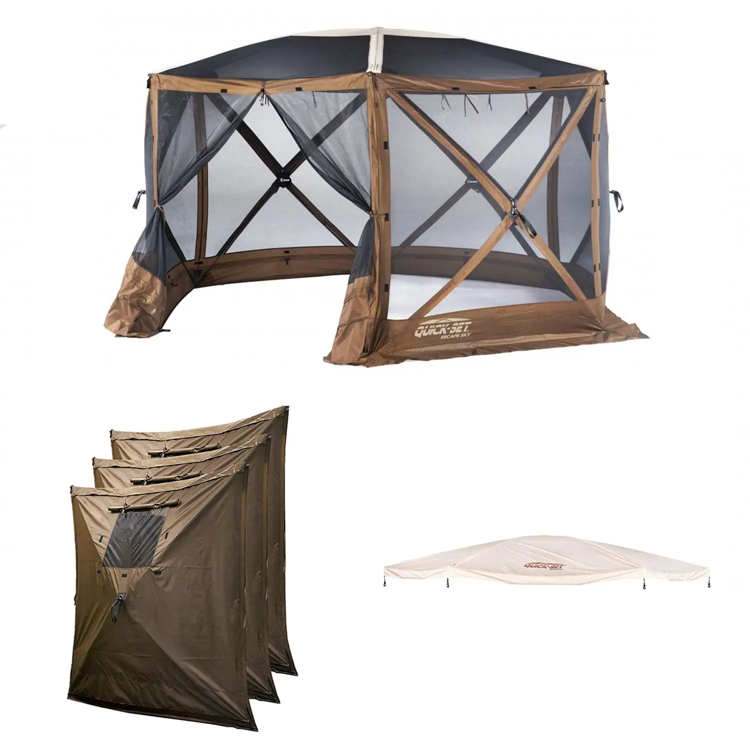 Clam Quick Set Escape Sky Screen Portable Gazebo, Wind and Sun Panels, Rain Fly