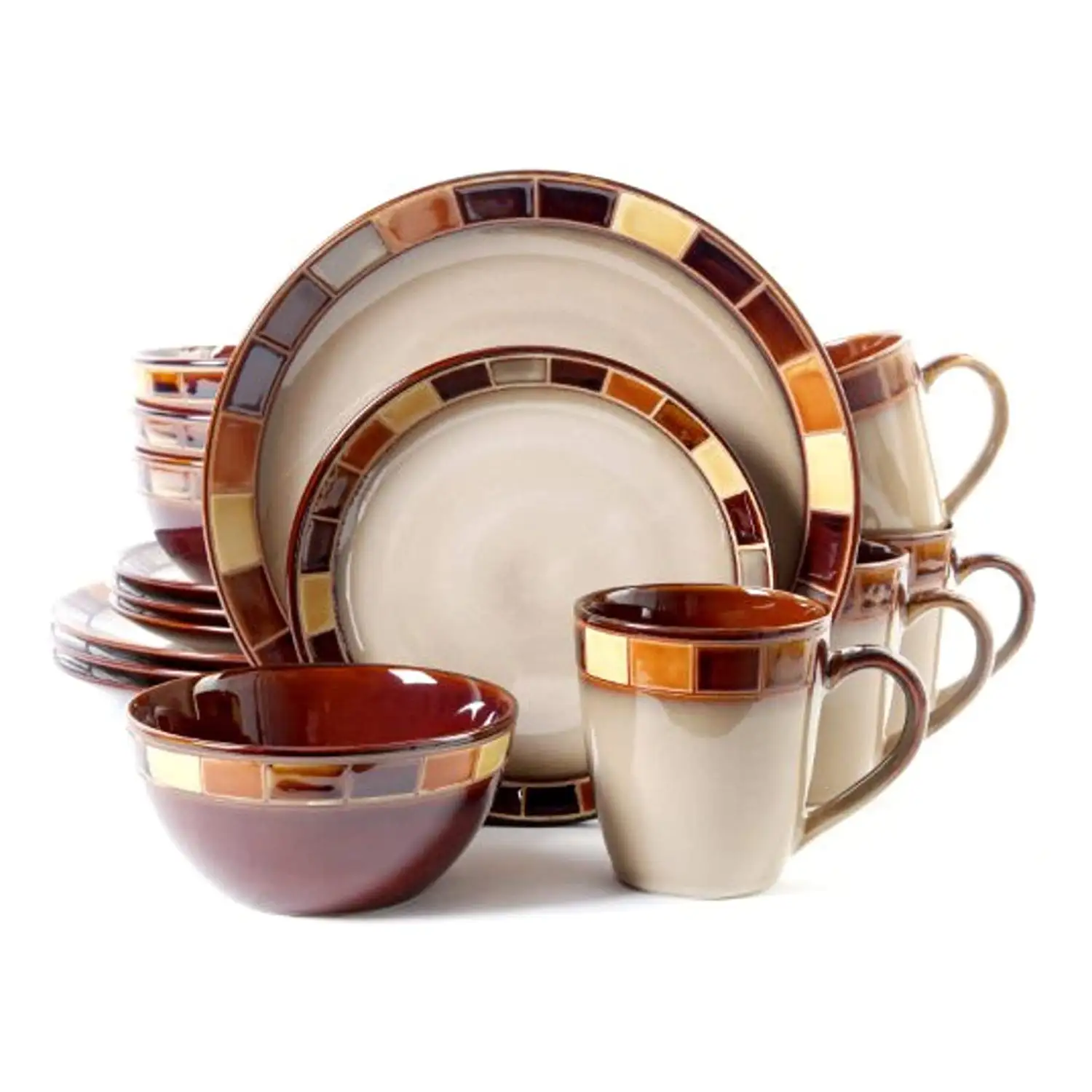 Gibson Elite Casa Estebana 16 Piece Dinnerware Plates, Bowls, & Mugs Set, Cream