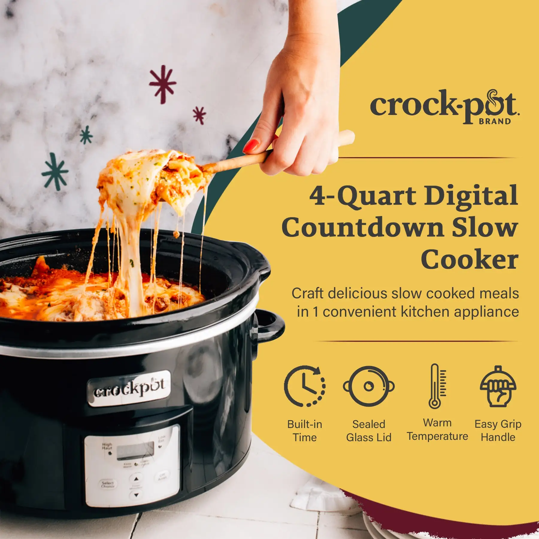 Crock-Pot 4 Qt Digital Count Down Slow Cooker Kitchen Appliance, Black ...