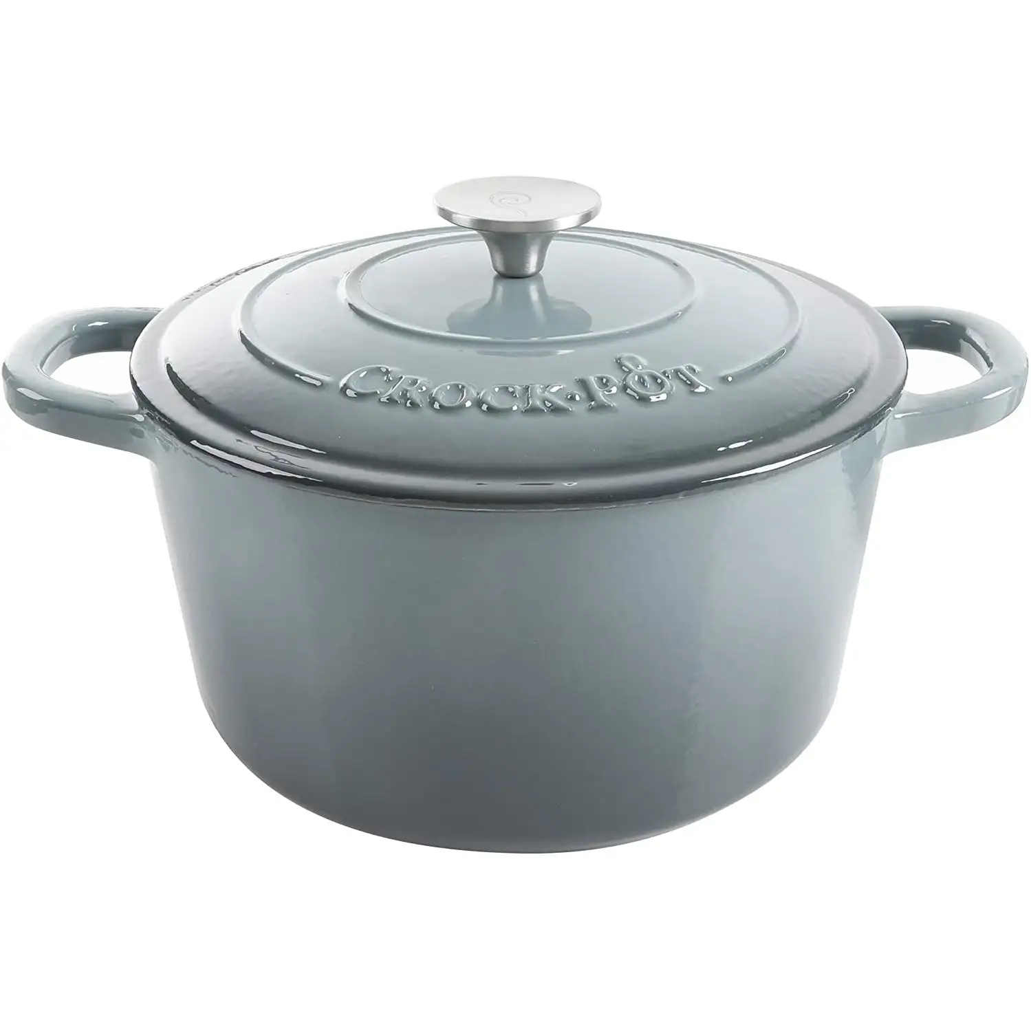 Crock-Pot 7 Quart Round Enamel Cast Iron Covered Dutch Oven Cooker, Slate Gray