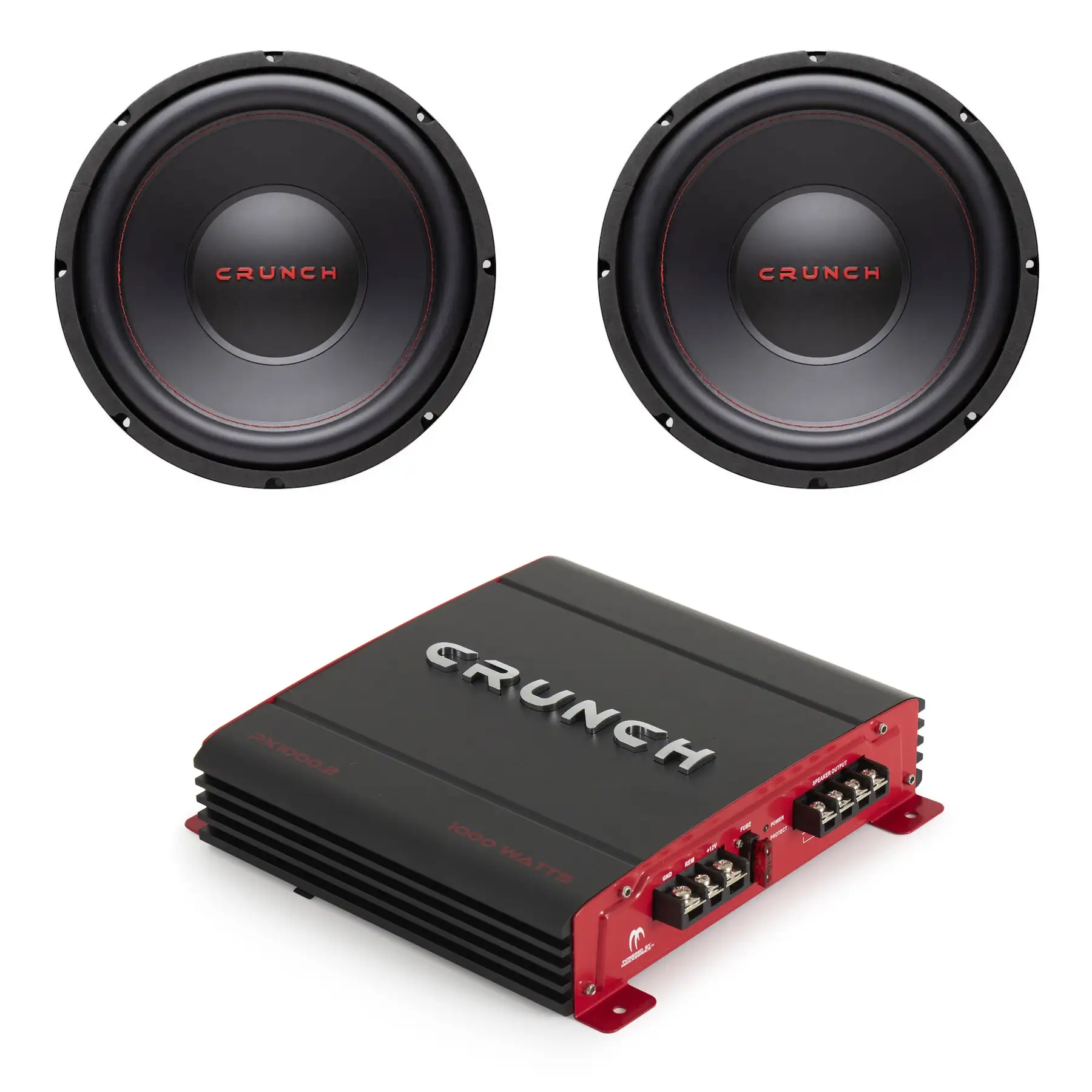 Crunch 12" 800 W 4 Ohm Car Subwoofer Speaker (2 Pack) w/ Audio Stereo Amplifier