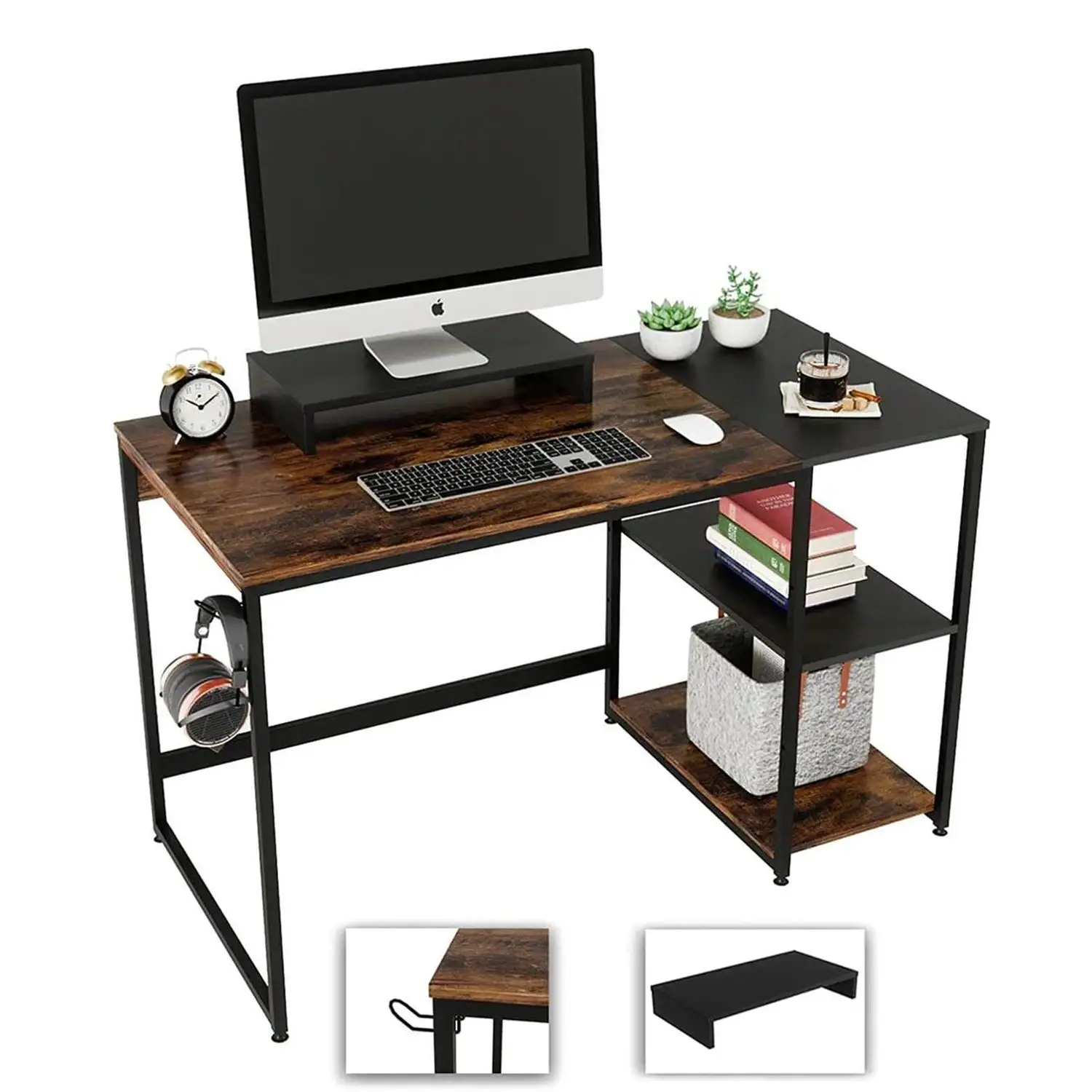 Nost & Host Computer Office Desk Workstation with Storage Shelves, Rustic Brown