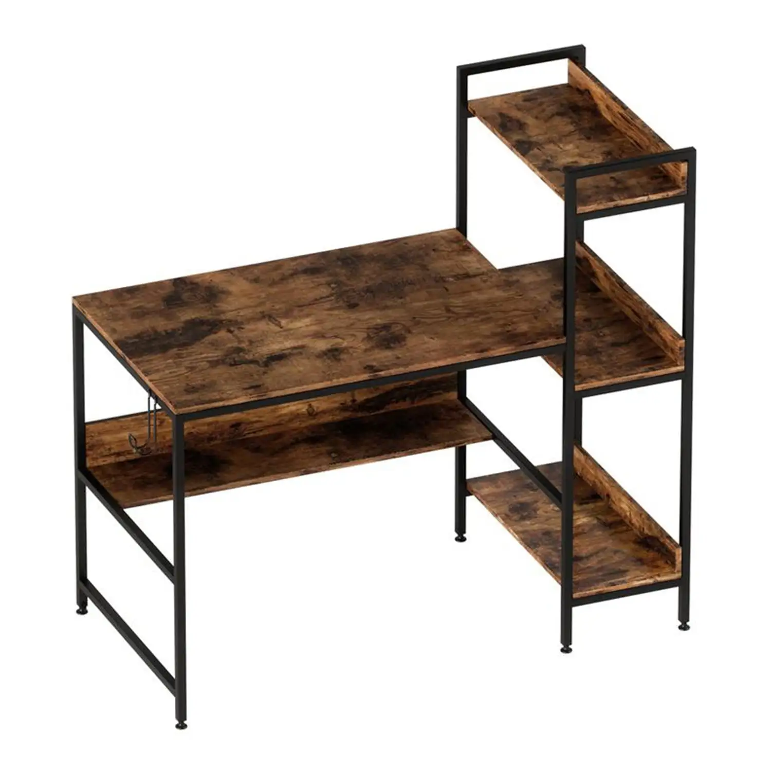 Bestier Computer Office Desk Workstation w/ Storage Shelves & Hook, Rustic Brown