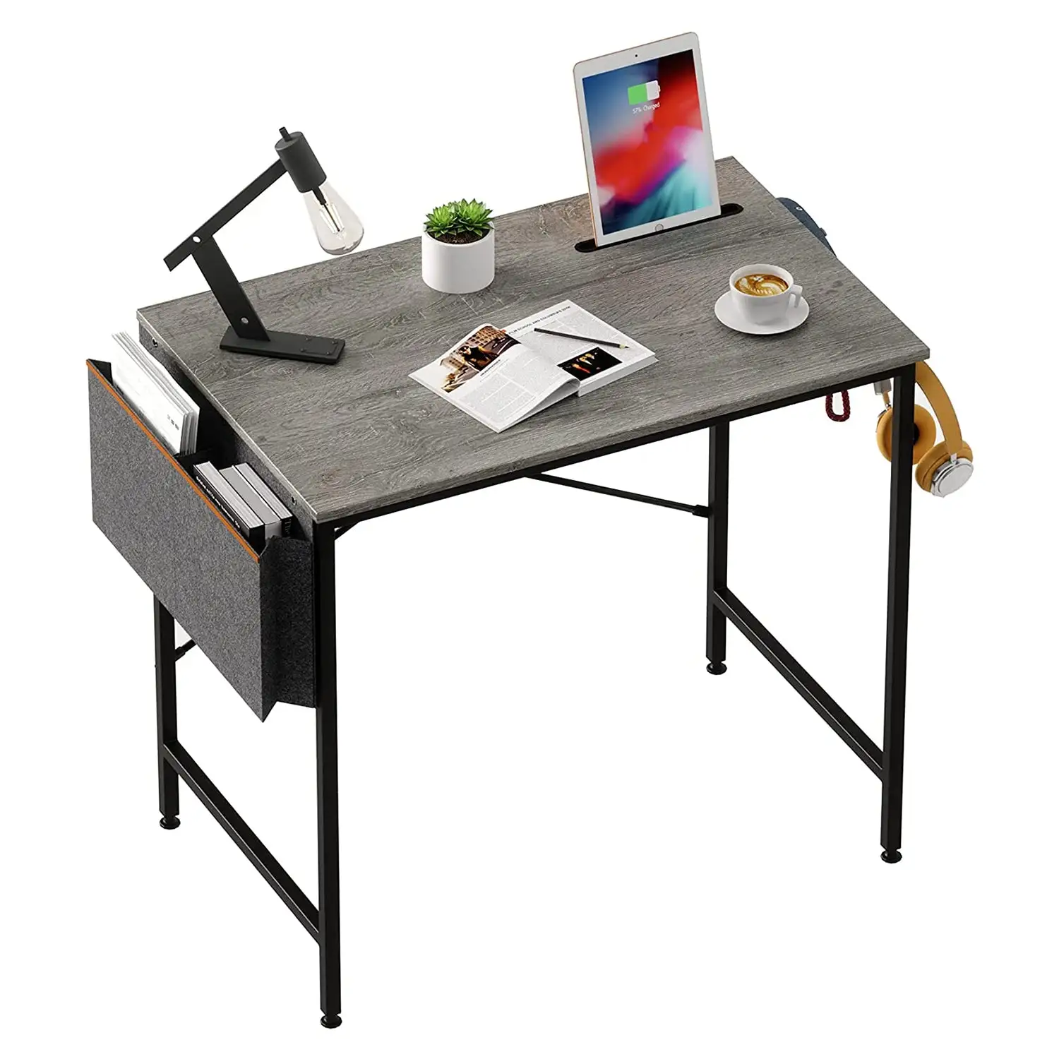 Bestier Computer 32 Inch Modern Mini Style Office Desk with Storage Bag, Grey