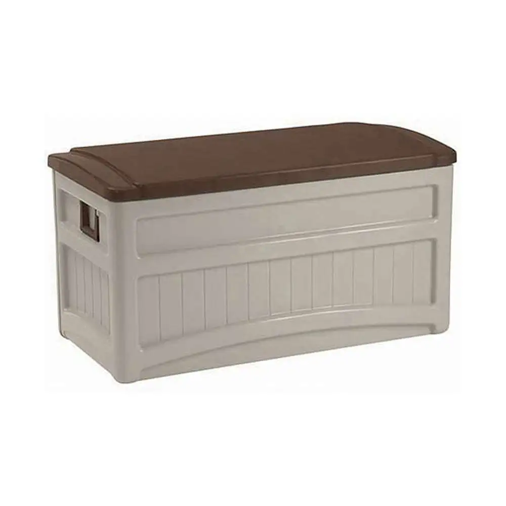 Suncast 73 Gallon Outdoor Patio Resin Deck Storage Chest Box with Wheels, Taupe