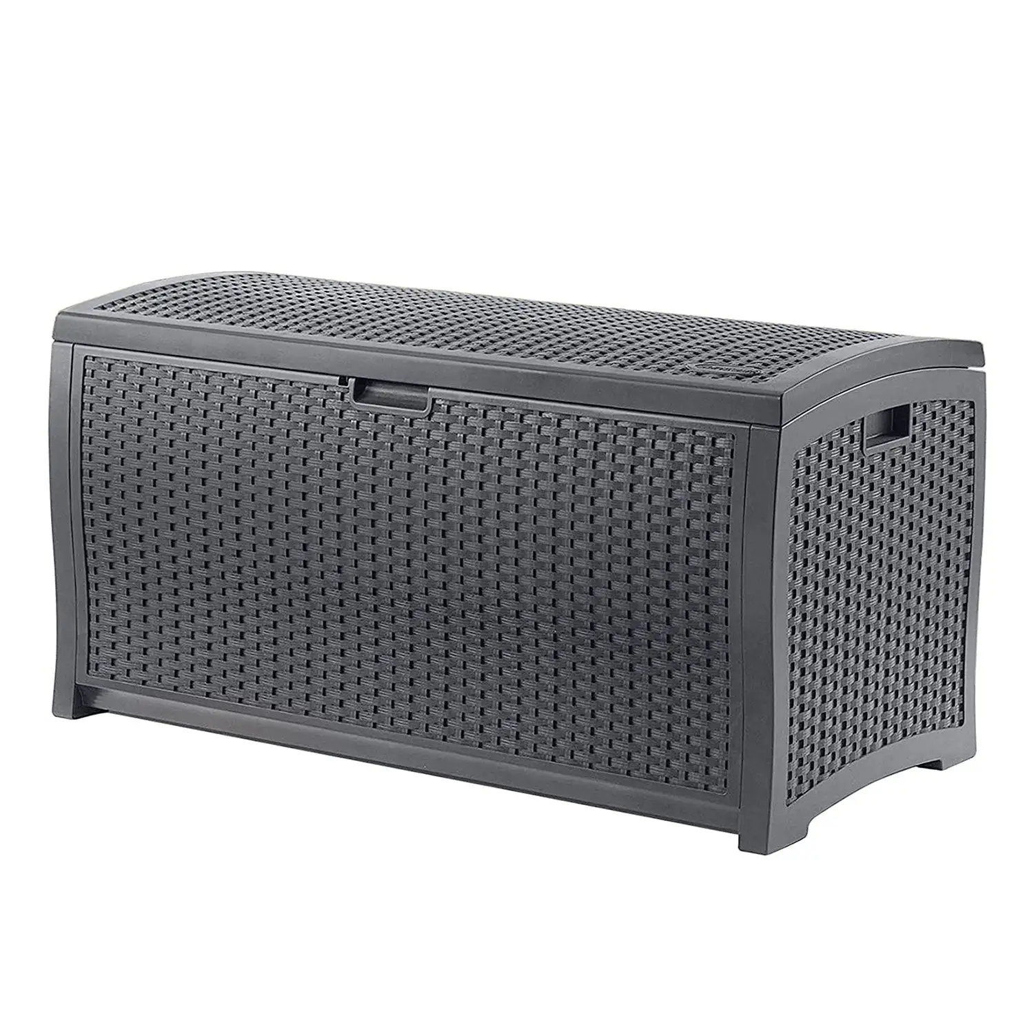 Suncast 73 Gallon Resin Wicker Outdoor Patio Storage Deck Box, Cyberspace