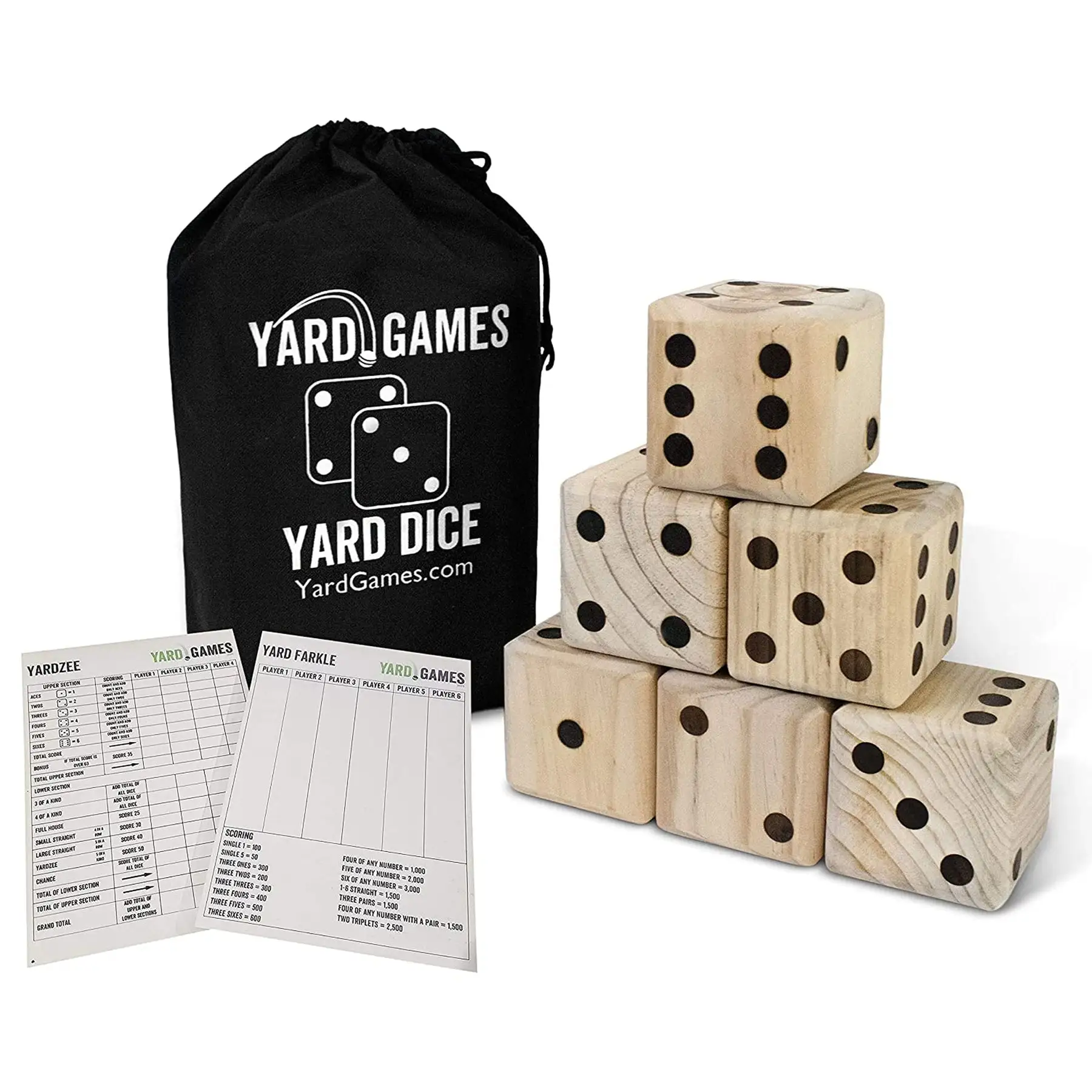YardGames Giant Outdoor 3.5 Inch Wooden Dice Set with Scorecards & Case