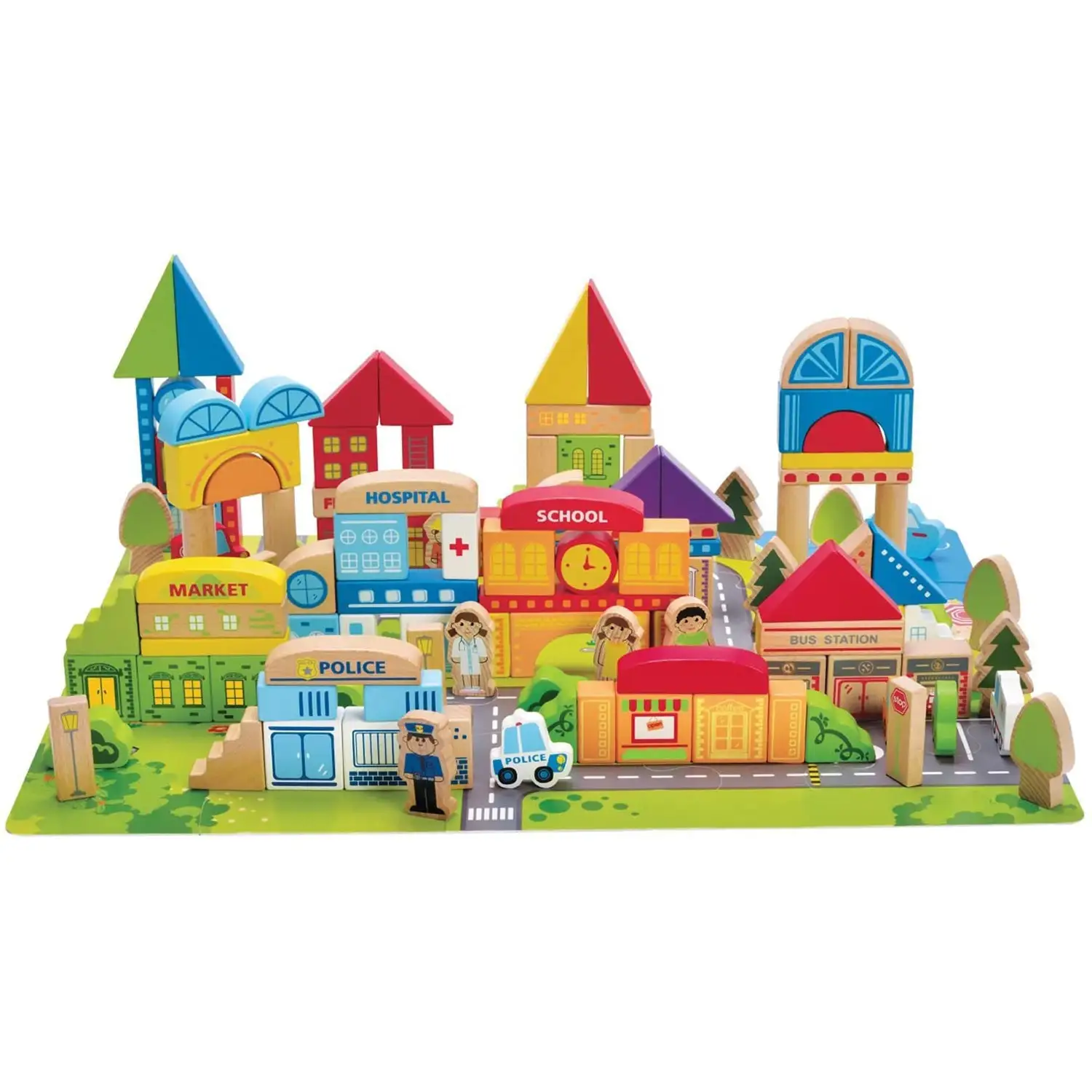 Hape City Building Blocks Colored Wooden Playset, 145 Piece Set