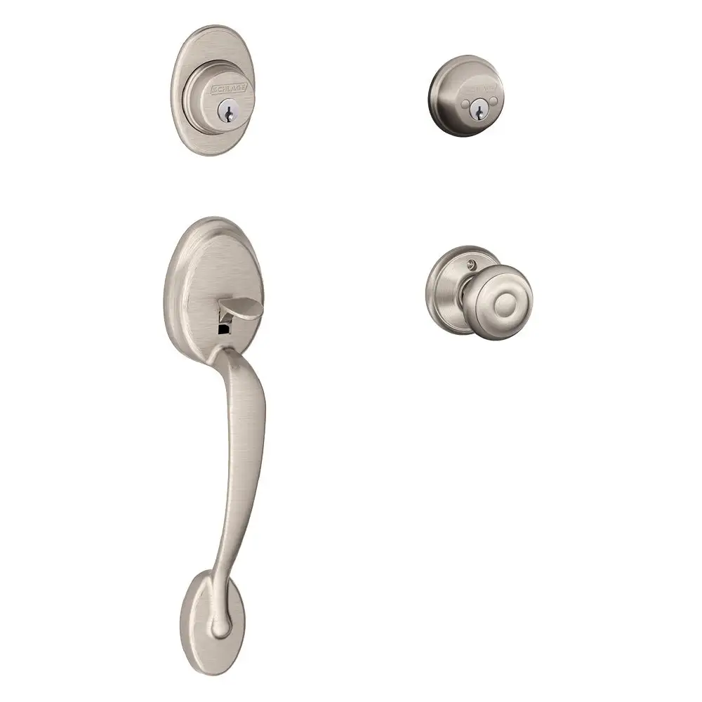 Schlage F62 PLY GEO 619 Plymouth x Georgian Knob Double Cylinder Handleset