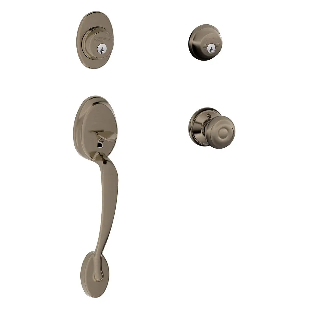 Schlage F62 PLY GEO 620 Plymouth x Georgian Knob Double Cylinder Handleset