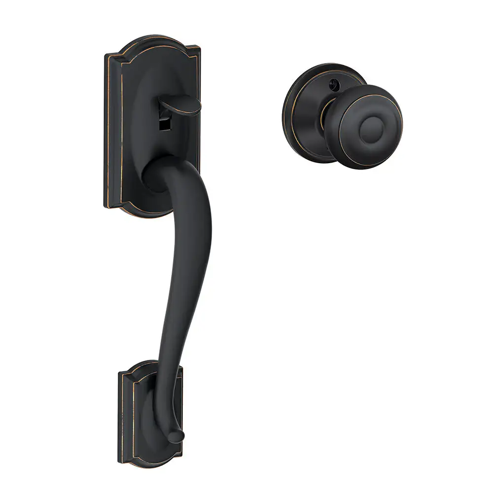 Schlage FE285 CAM GEO 716 Camelot Front Entry Handle with Georgian Interior Knob