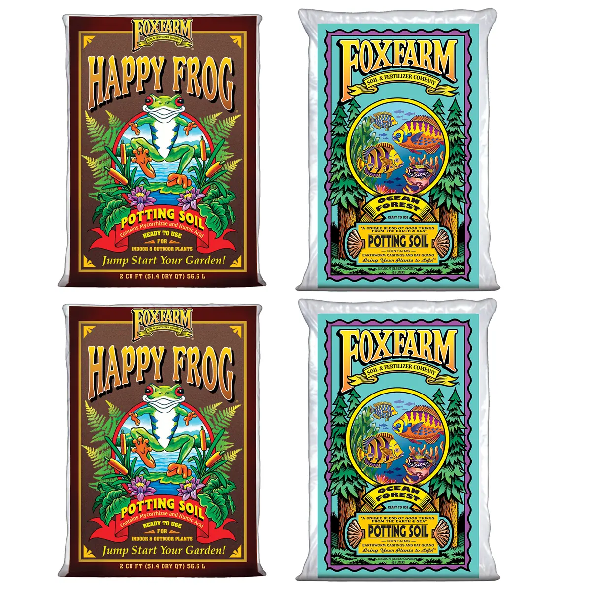 FoxFarm Ocean Forest Garden Soil Mix (2) + Happy Frog Organic Potting Soil (2)