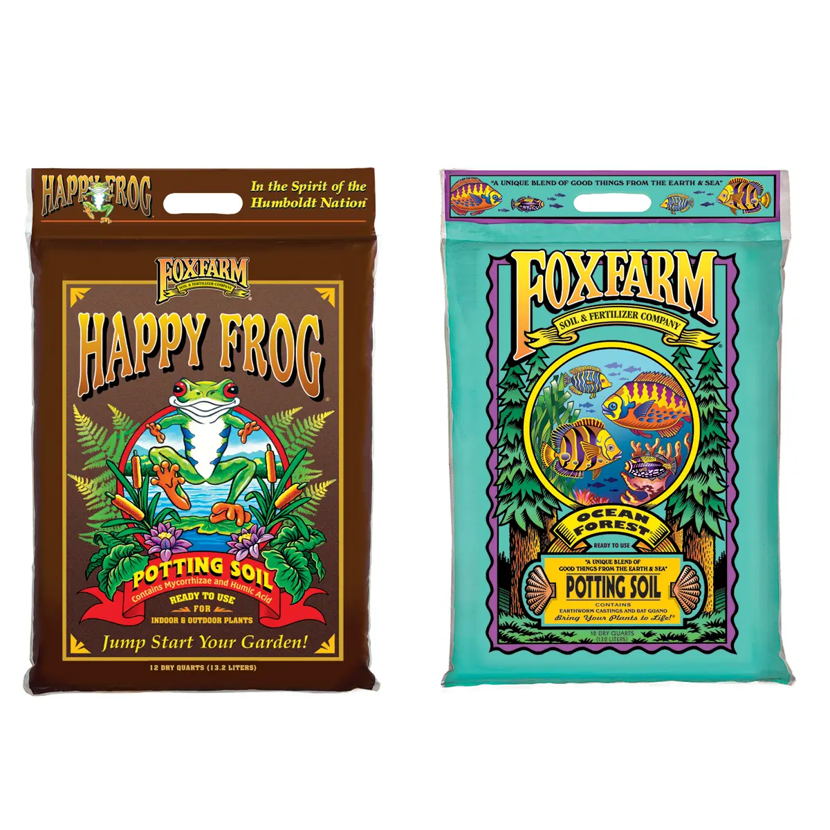 FoxFarm FX14053+FX14054 Ocean Forest w/Happy Frog Garden Potting Soils, 12 Quart