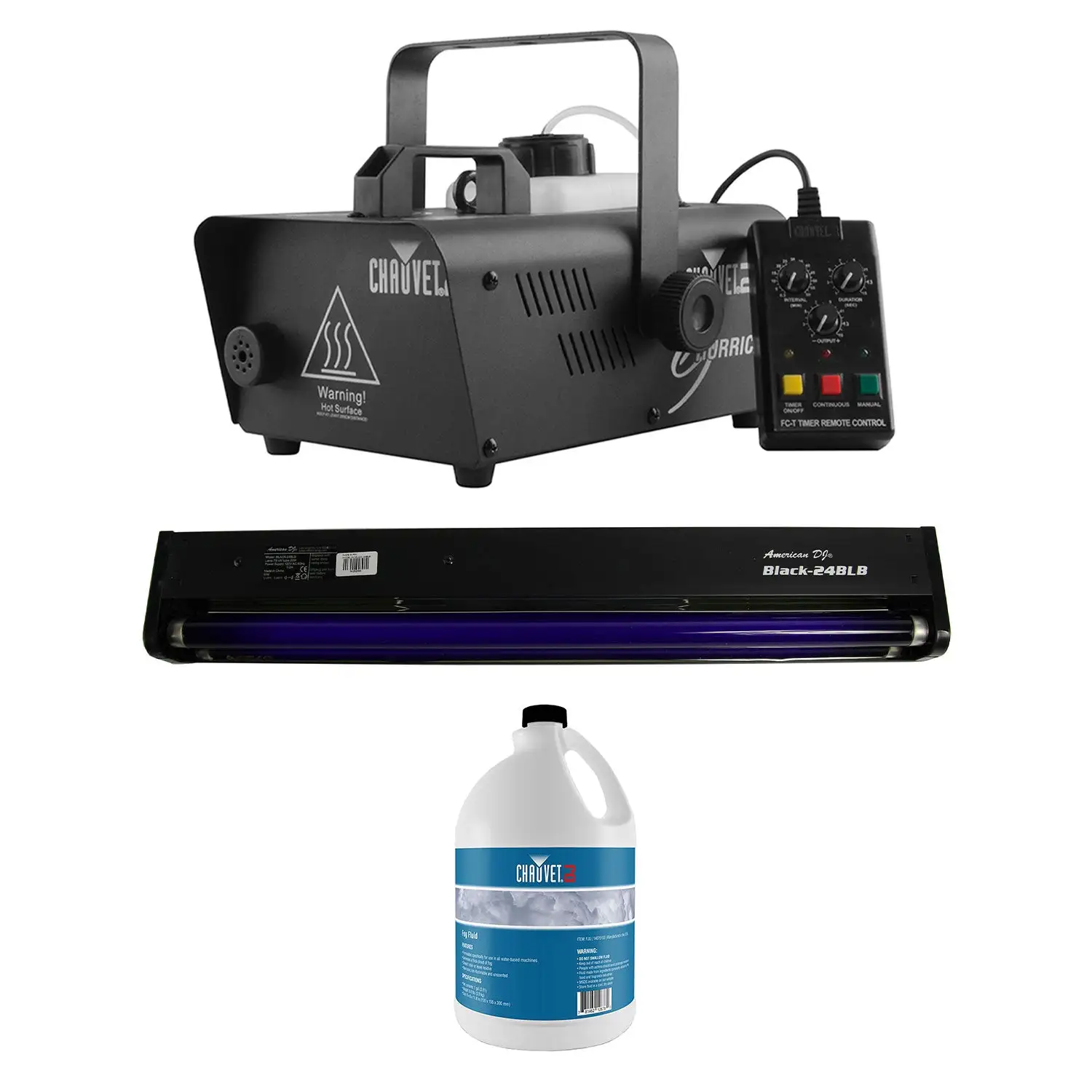 CHAUVET DJ Hurricane 1600 2.4L Fog Machine + 20W Black Light + Fog Juice